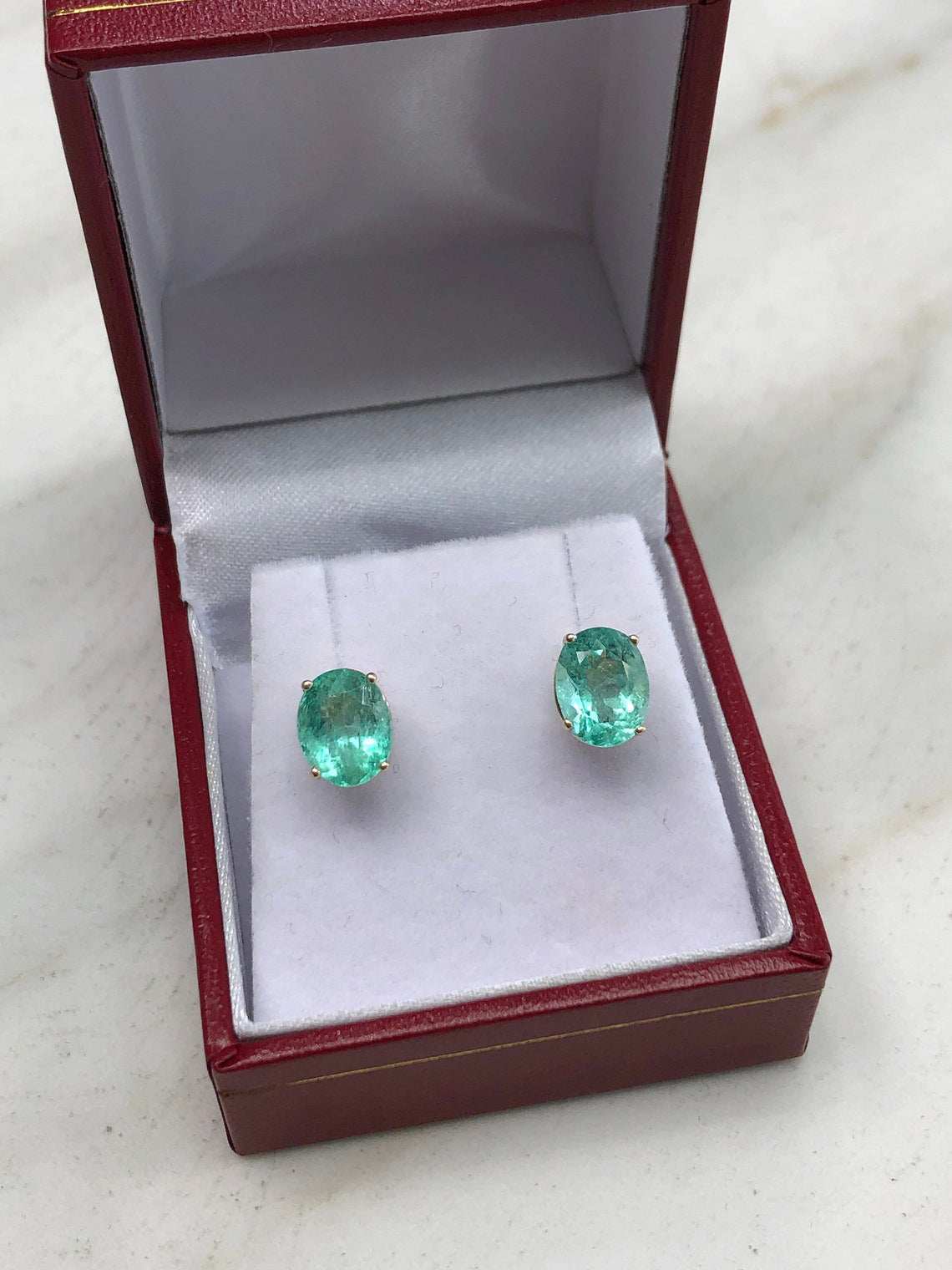 3.30tcw Chunky Statement Oval Emerald Earrings Yellow Gold 14K