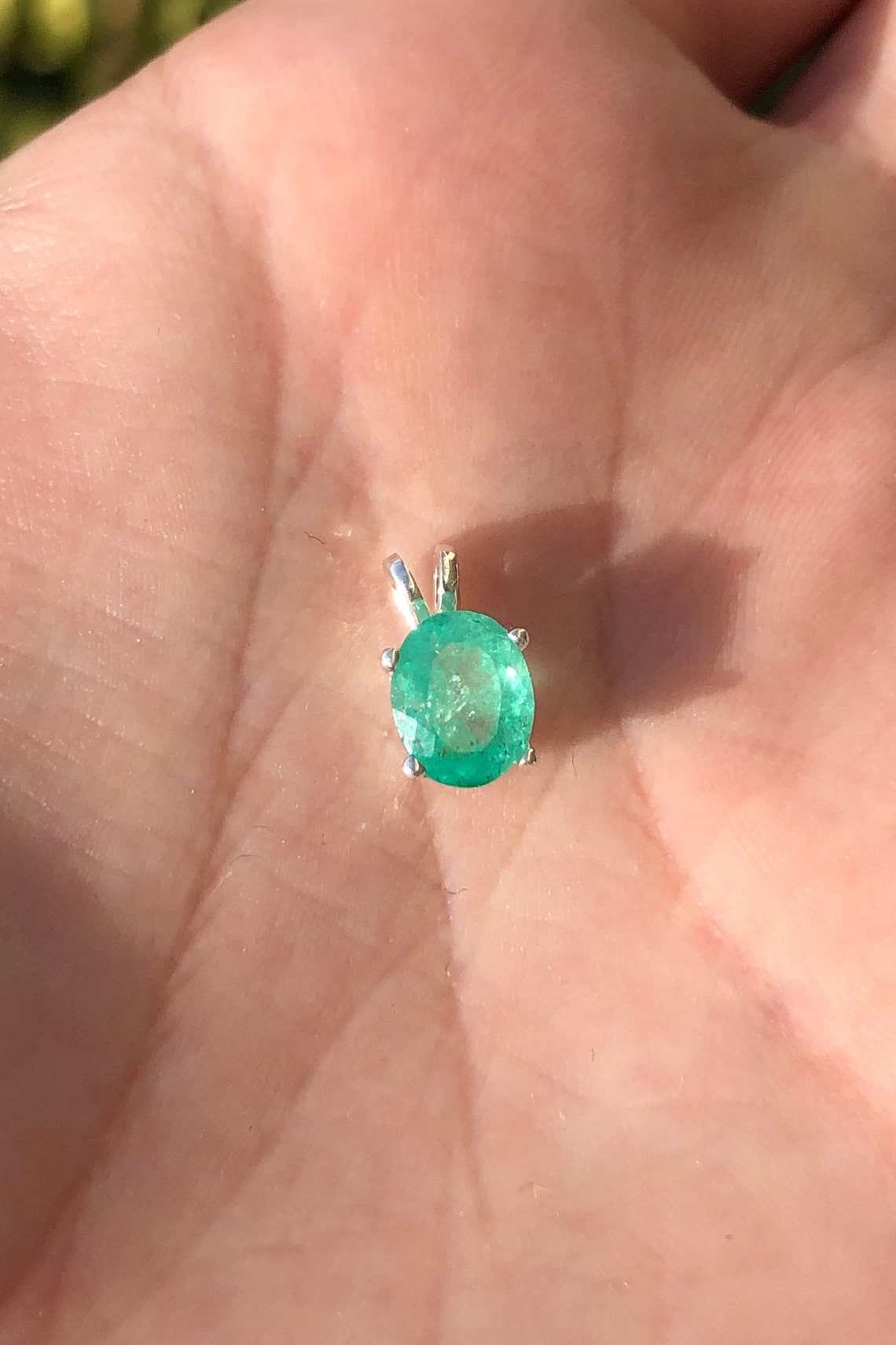 1.50 Carat Oval Emerald Colombian Emerald Pendant Sterling
