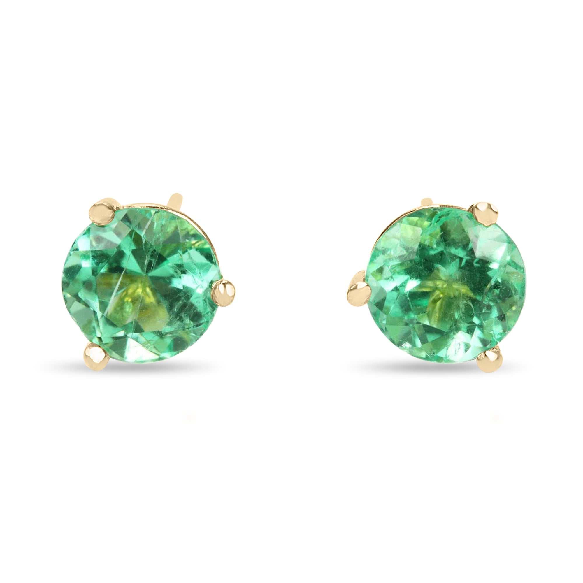 1.50tcw Vibrant Green Emerald Round Martini Stud Earrings 14K - JR Colombian Emeralds