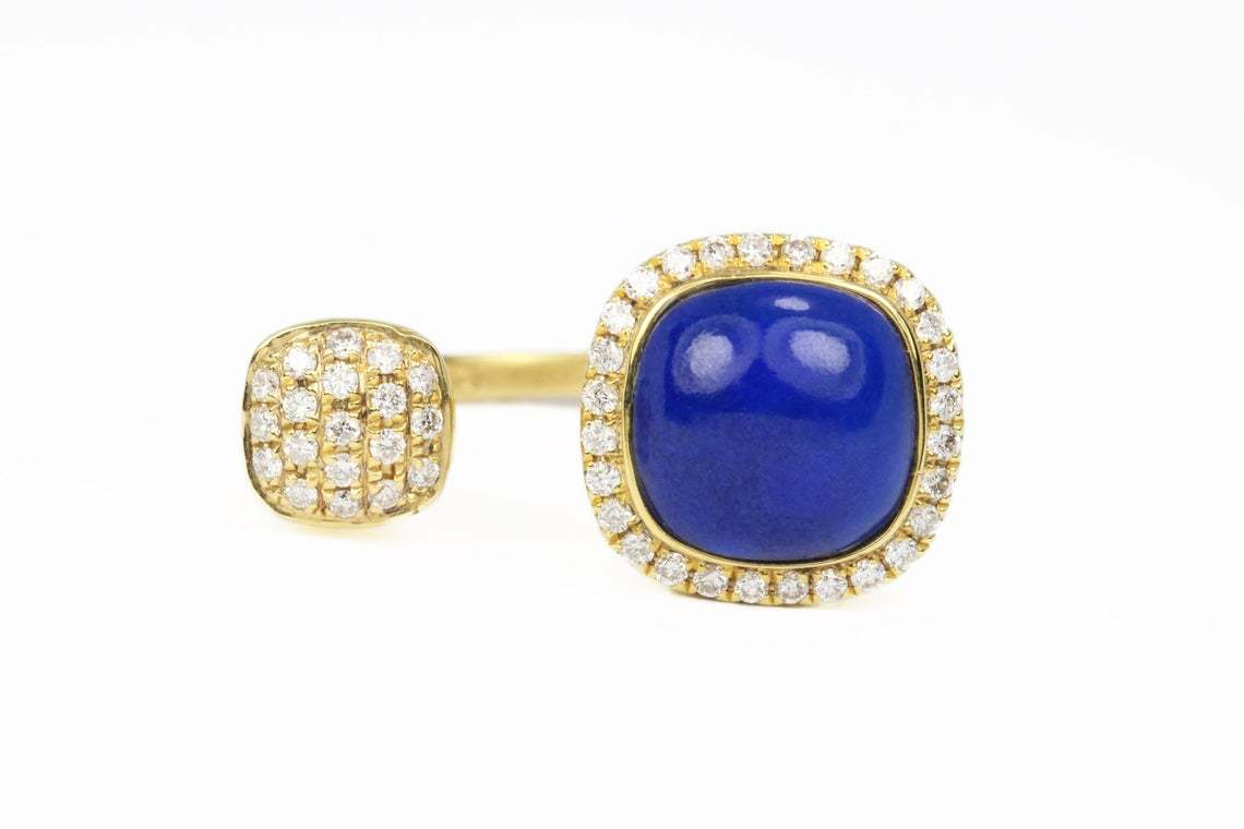 Gold Rounded Corner Square Lapis Cufflinks with T-Bar Swivel 14K