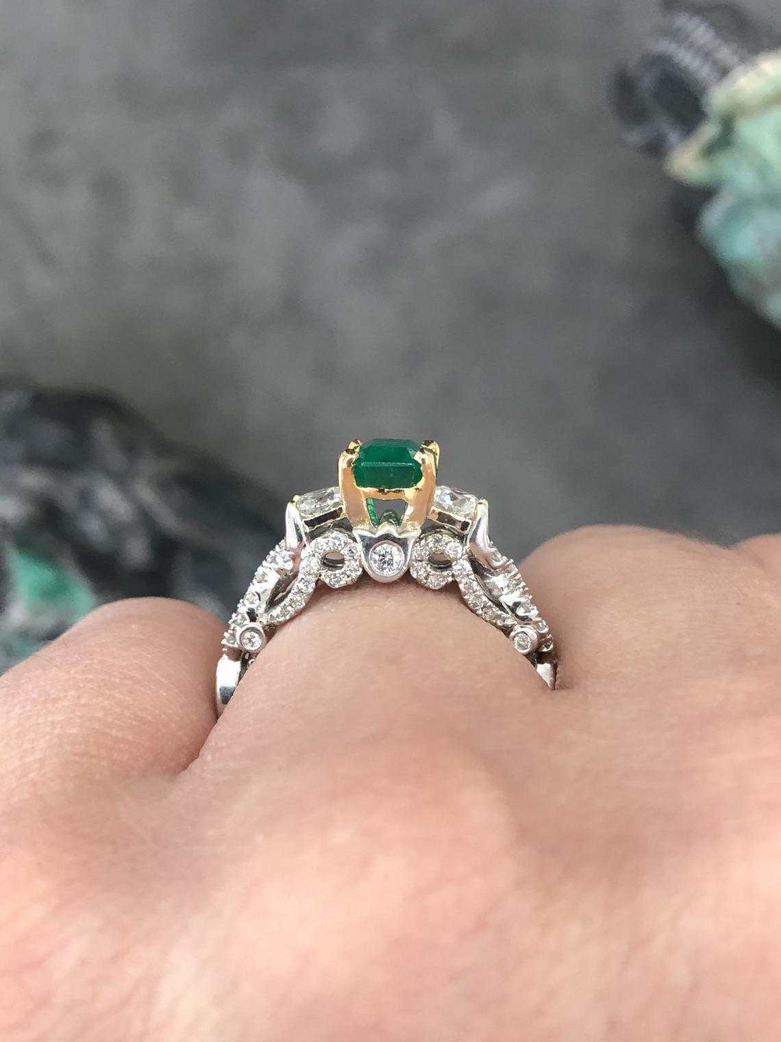 2.41tcw Emerald & Diamond Three Stone with Accents Ring 14K