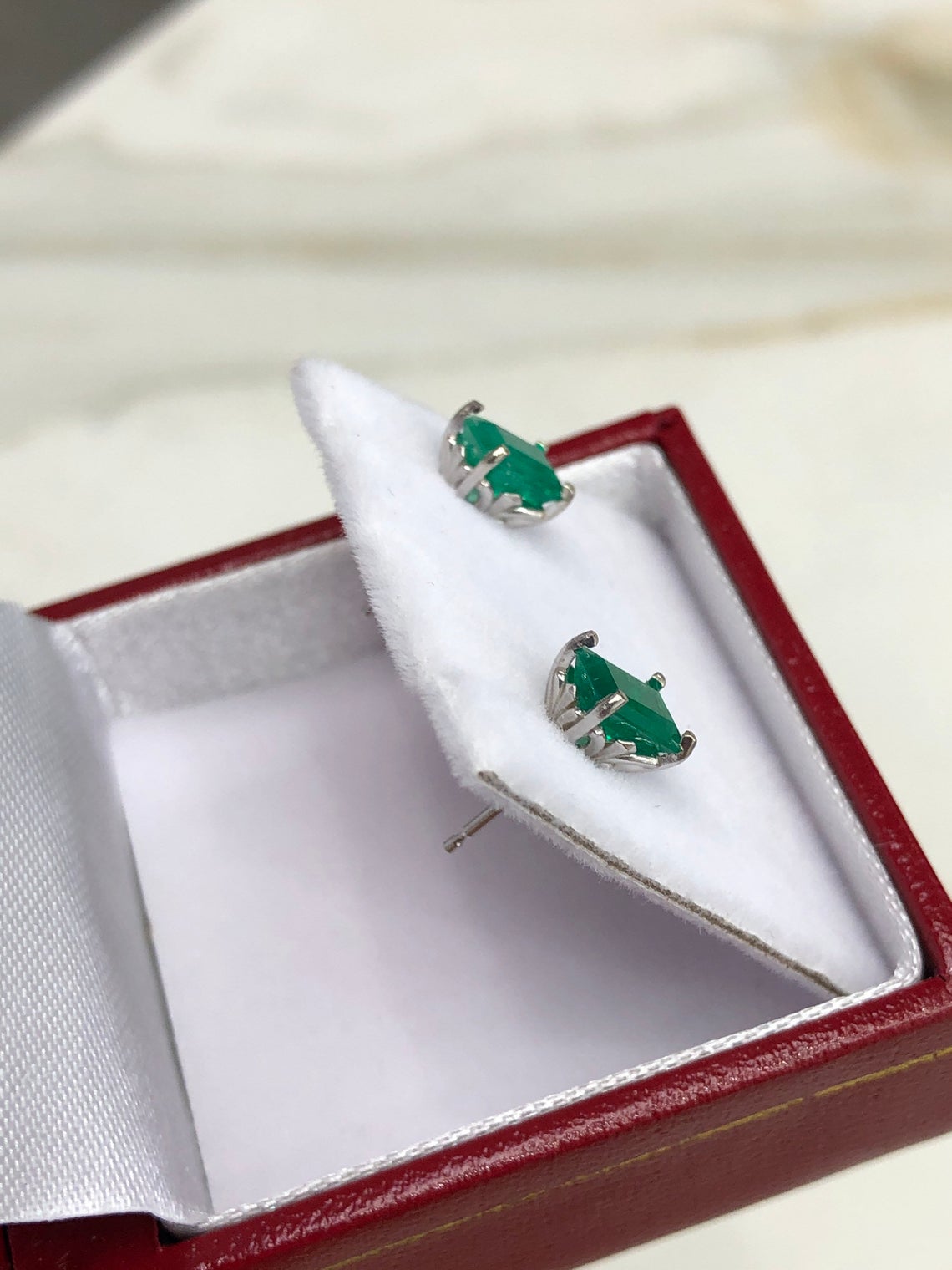 1.62tcw AAA+ Fleur De Lis Emerald Cut Stud Earrings 14K