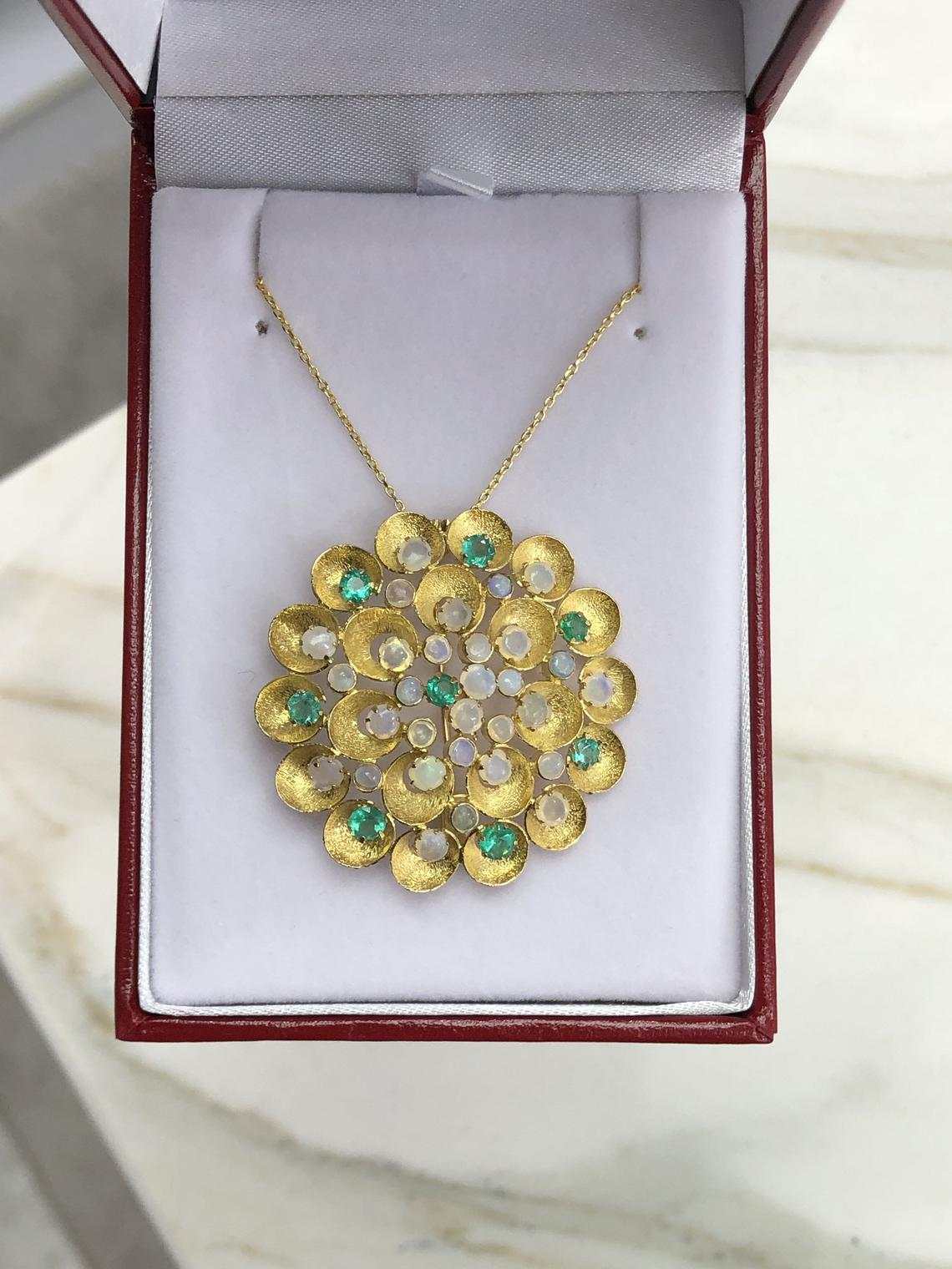Emerald Flower Pendant/Pin 14k