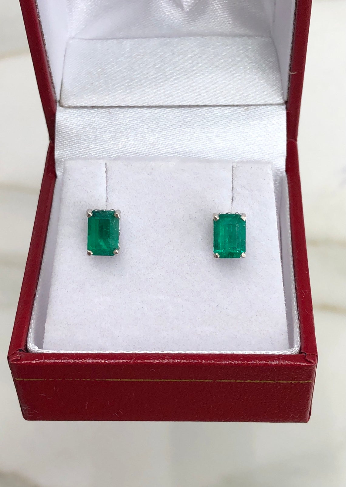 1.62tcw AAA+ Fleur De Lis Emerald Cut Stud Earrings