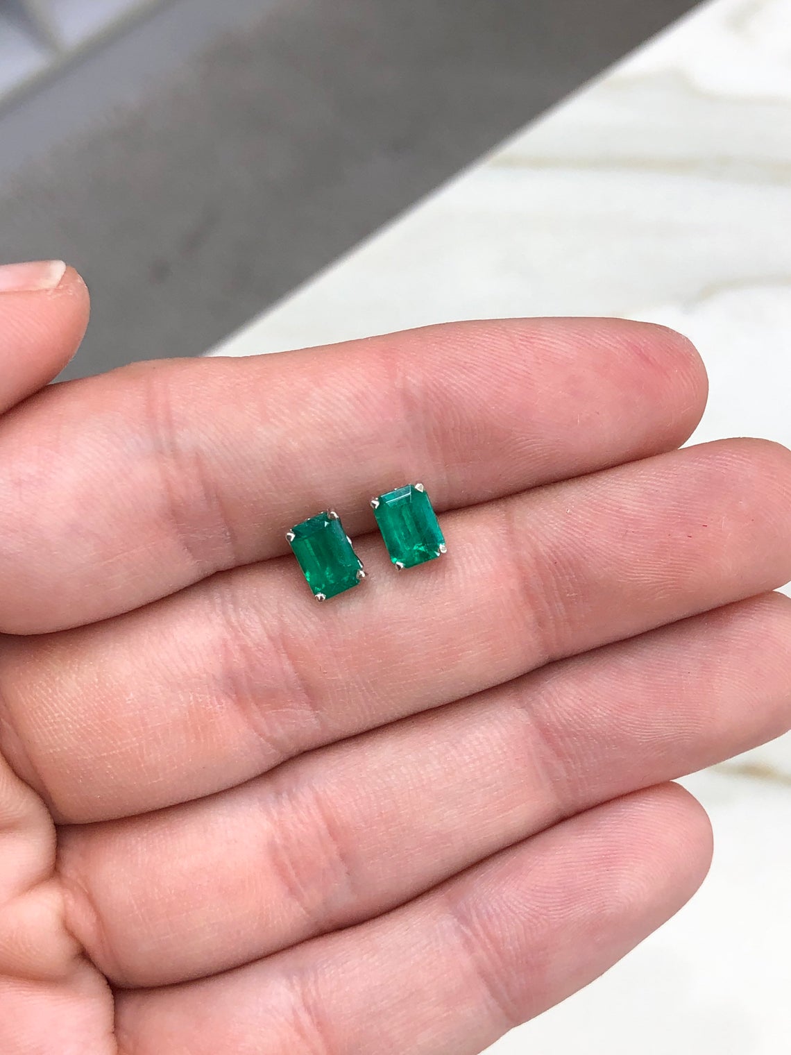 Fleur De Lis Emerald Cut Stud Earrings