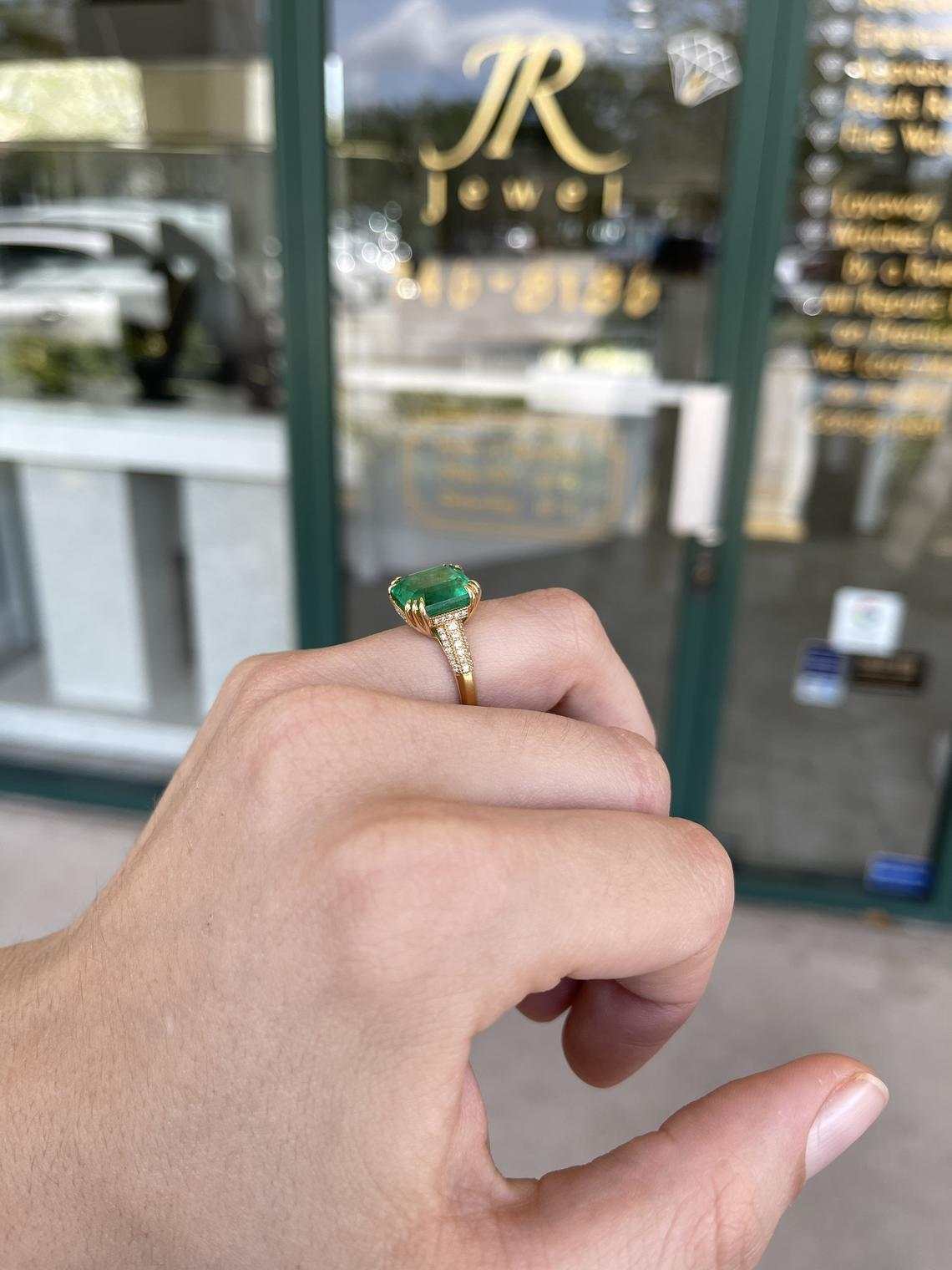 7.42tcw Emerald Solitaire with Diamond Accents Statement Ring Gold