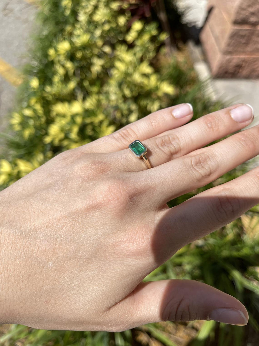 1 carat West Dark Green Emerald Cut Solitaire Ring 14K