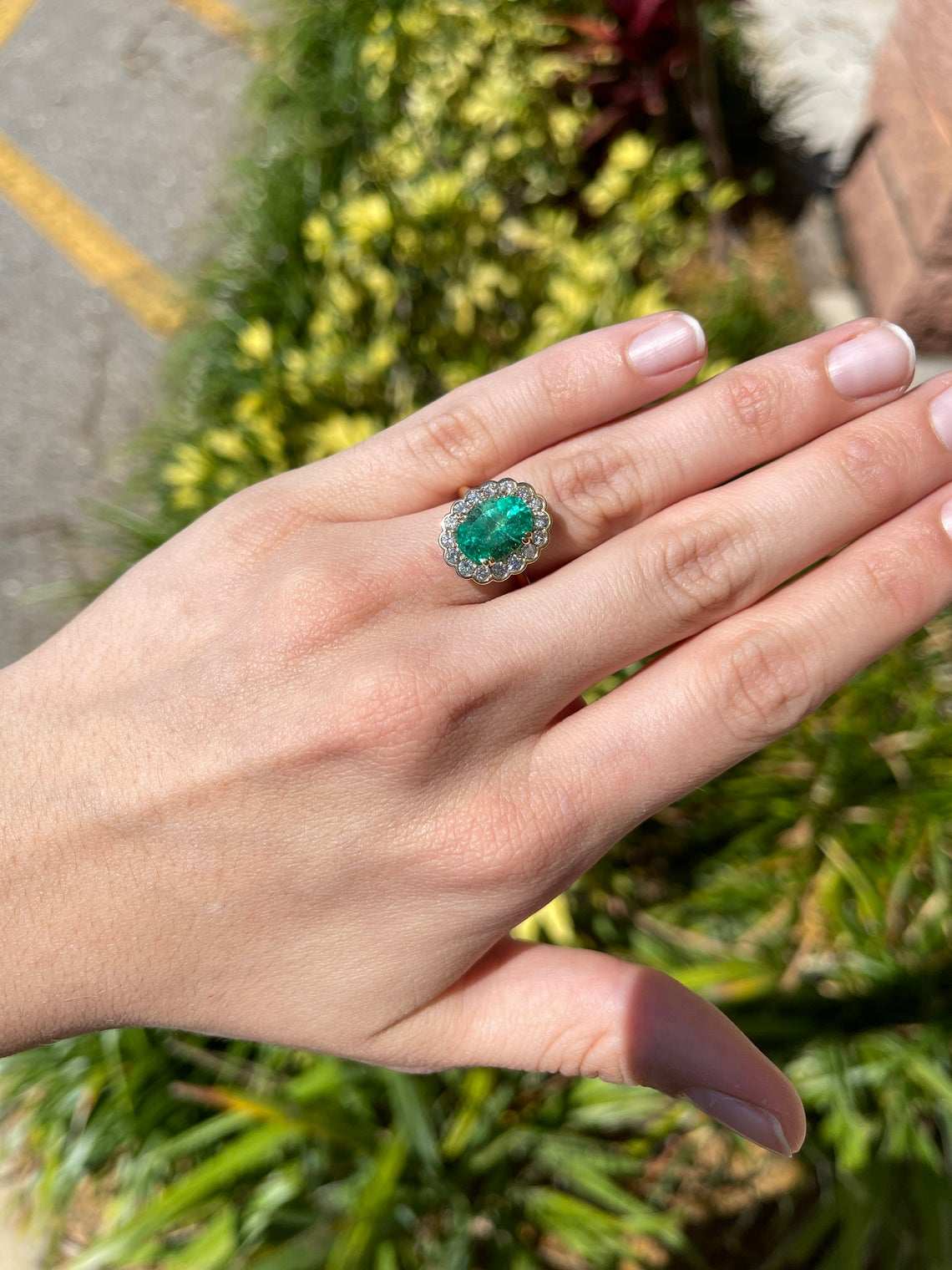 5.15tcw 18K Top quality Oval Colombian Emerald & Diamond Halo Statement Ring - JR Colombian Emeralds