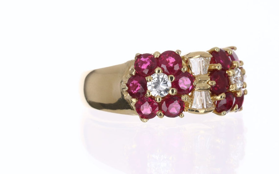 1.88tcw Ruby & Diamond Wide Band Cluster Ring 18K