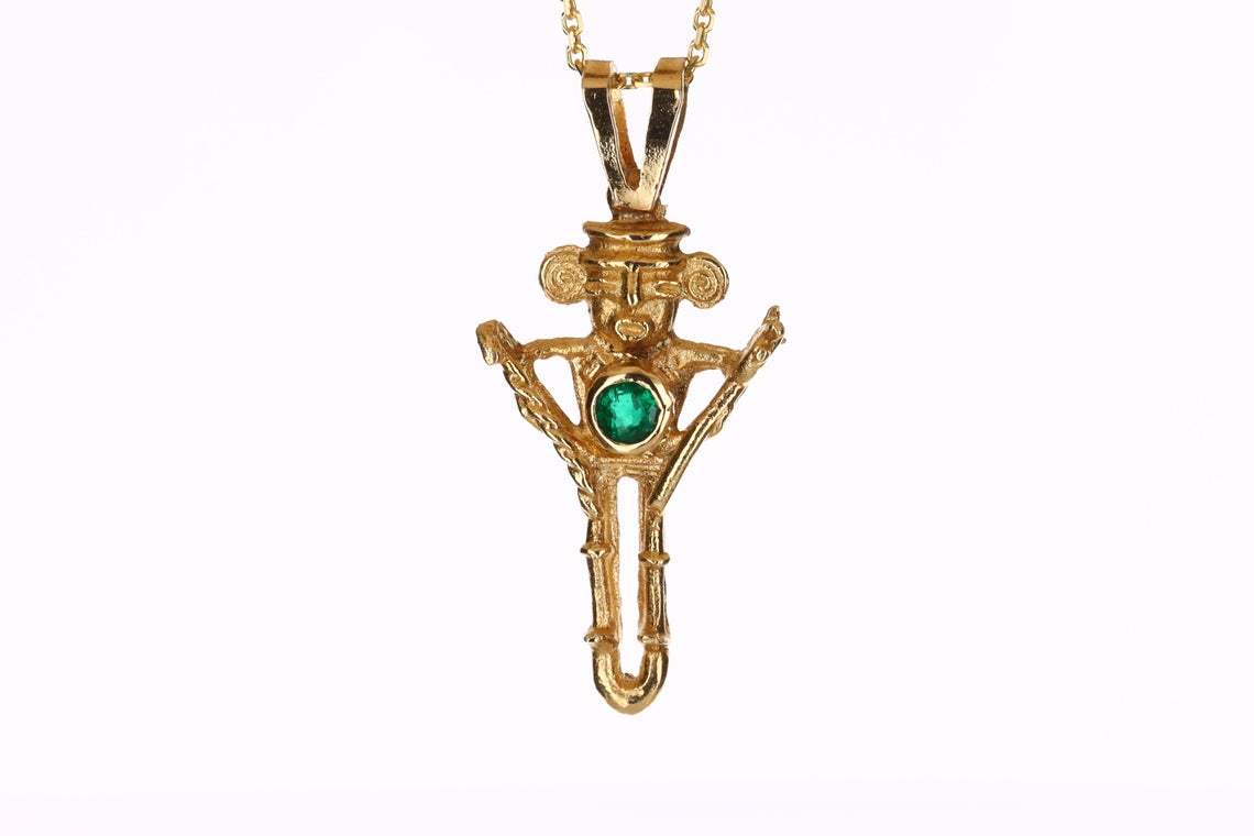 0.15ct Round Cut Emerald Pre-Colombian Pendant 18K.