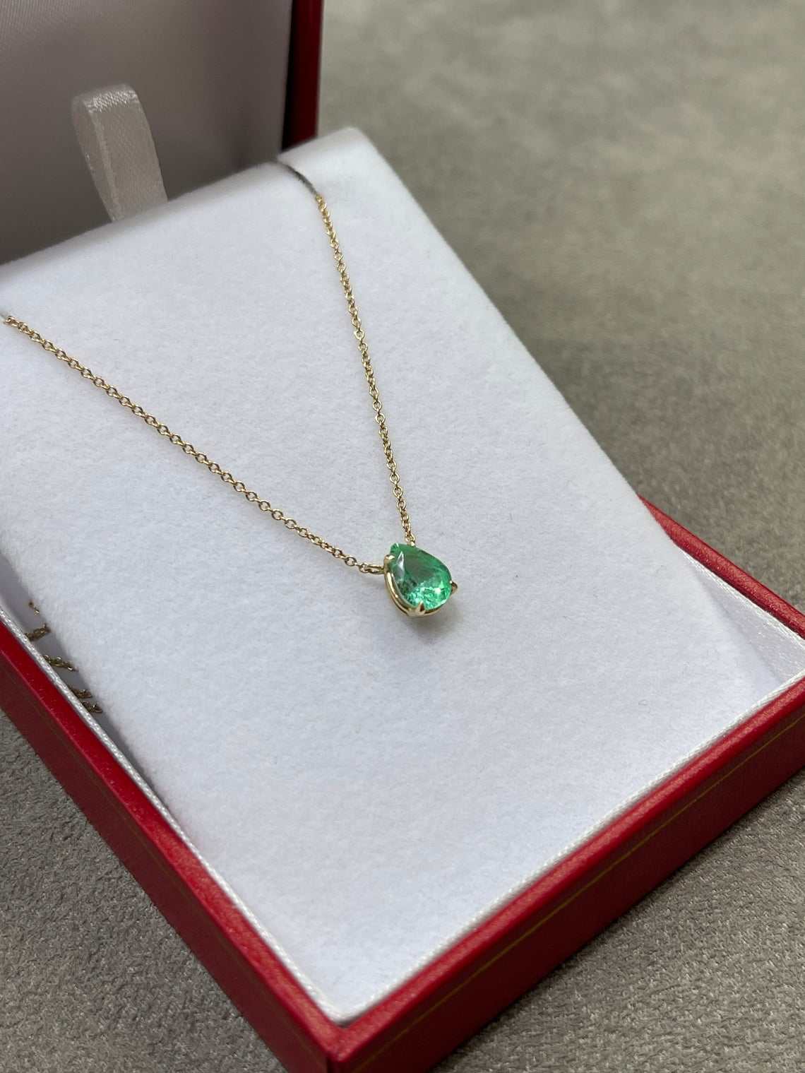 1.07 Carat Colombian Emerald Pear Solitaire Necklace