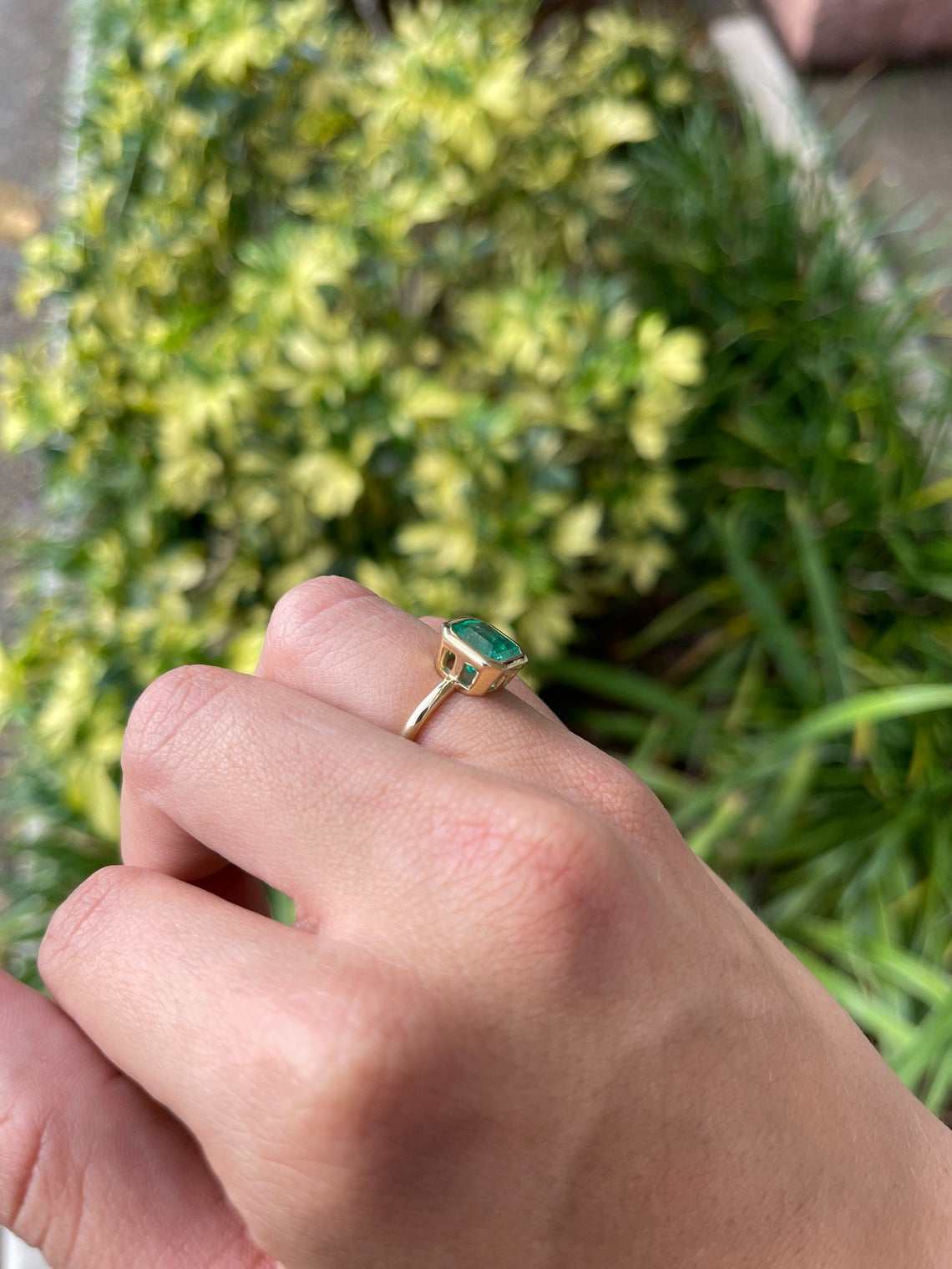 2.65cts 18K Bezel Set Colombian Emerald Cut Solitaire Ring