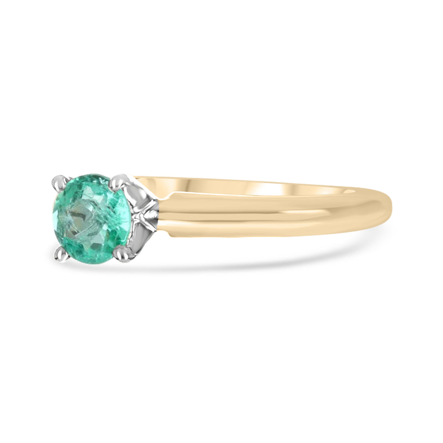 14K Two-Tone Colombian Emerald Engagement Ring - Sparkling 0.30ct Round Solitaire