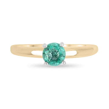 0.30ct Colombian Emerald Round Solitaire Ring - Timeless 14K Two-Tone Engagement Jewelry