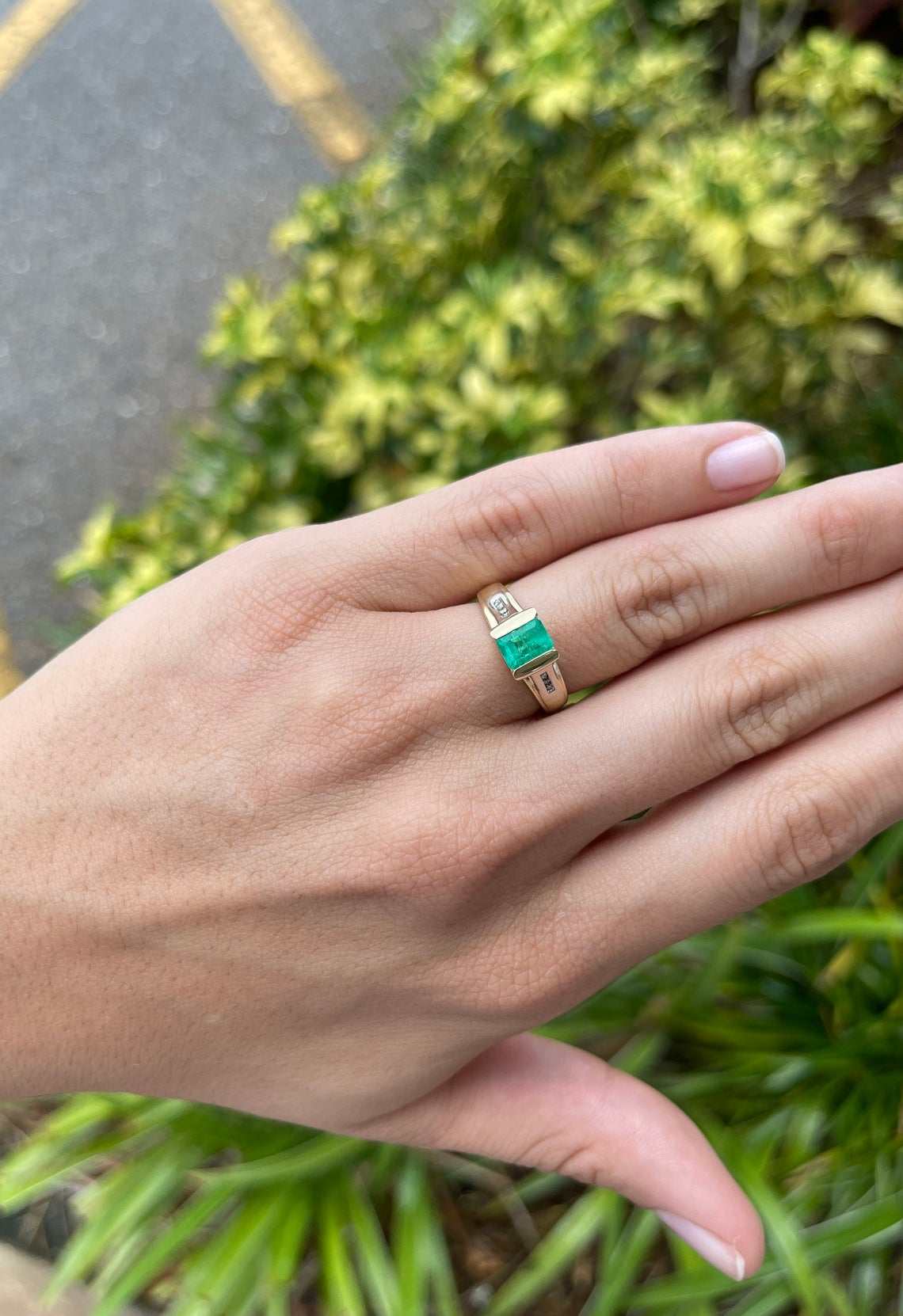 0.92tcw Colombian Emerald Cut & Diamond Accent Ring 14K
