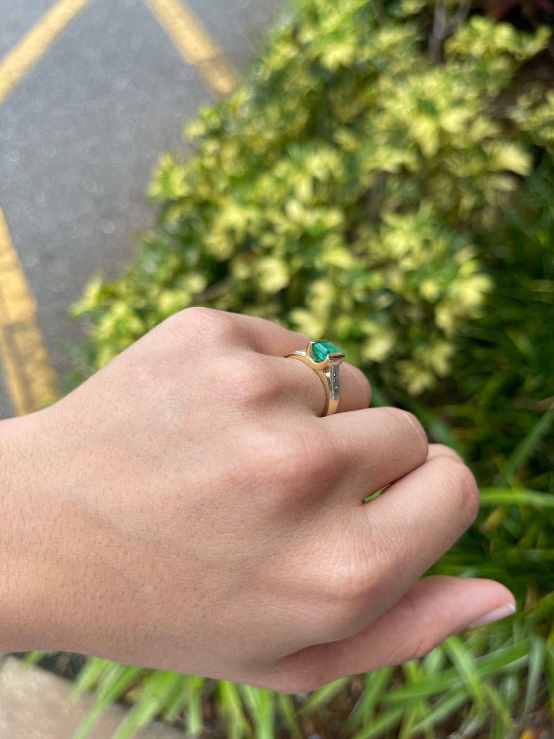 0.92tcw Colombian Emerald Cut & Diamond Accent Ring 14K