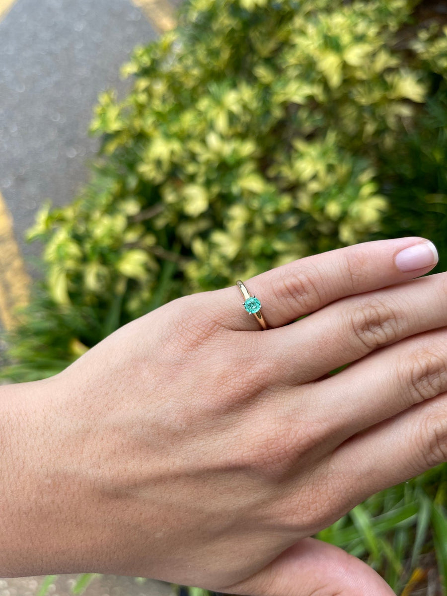 Radiant 14K Two-Tone Ring with 0.30ct Colombian Emerald Round Solitaire - Engagement Perfection
