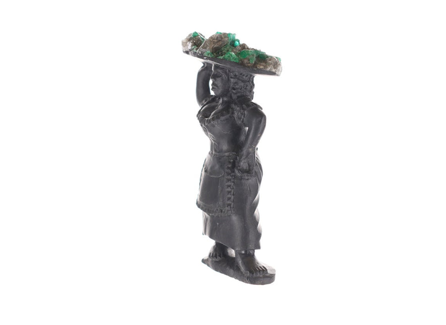 Rough Crystal Artwork: Woman Figurine Adorned in Colombian Emerald Fruits