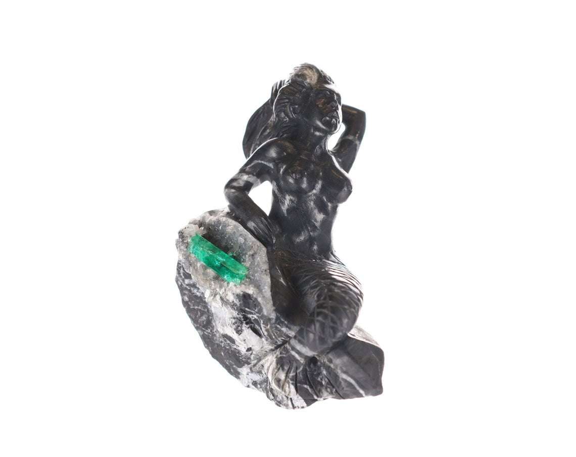 Colombian Emerald Mermaid Rough Crystal Sculpture