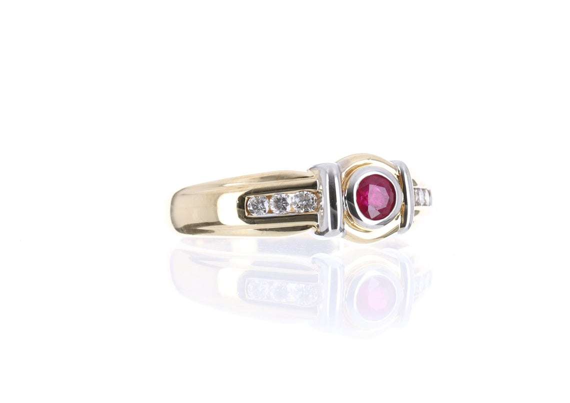 14K Round Natural Red Ruby & Diamond Solitaire Ring