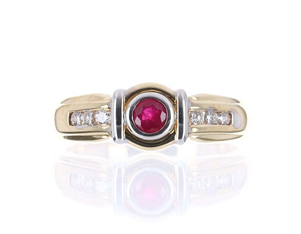 RUBY & DIAMOND STONE RING 14K GOLD