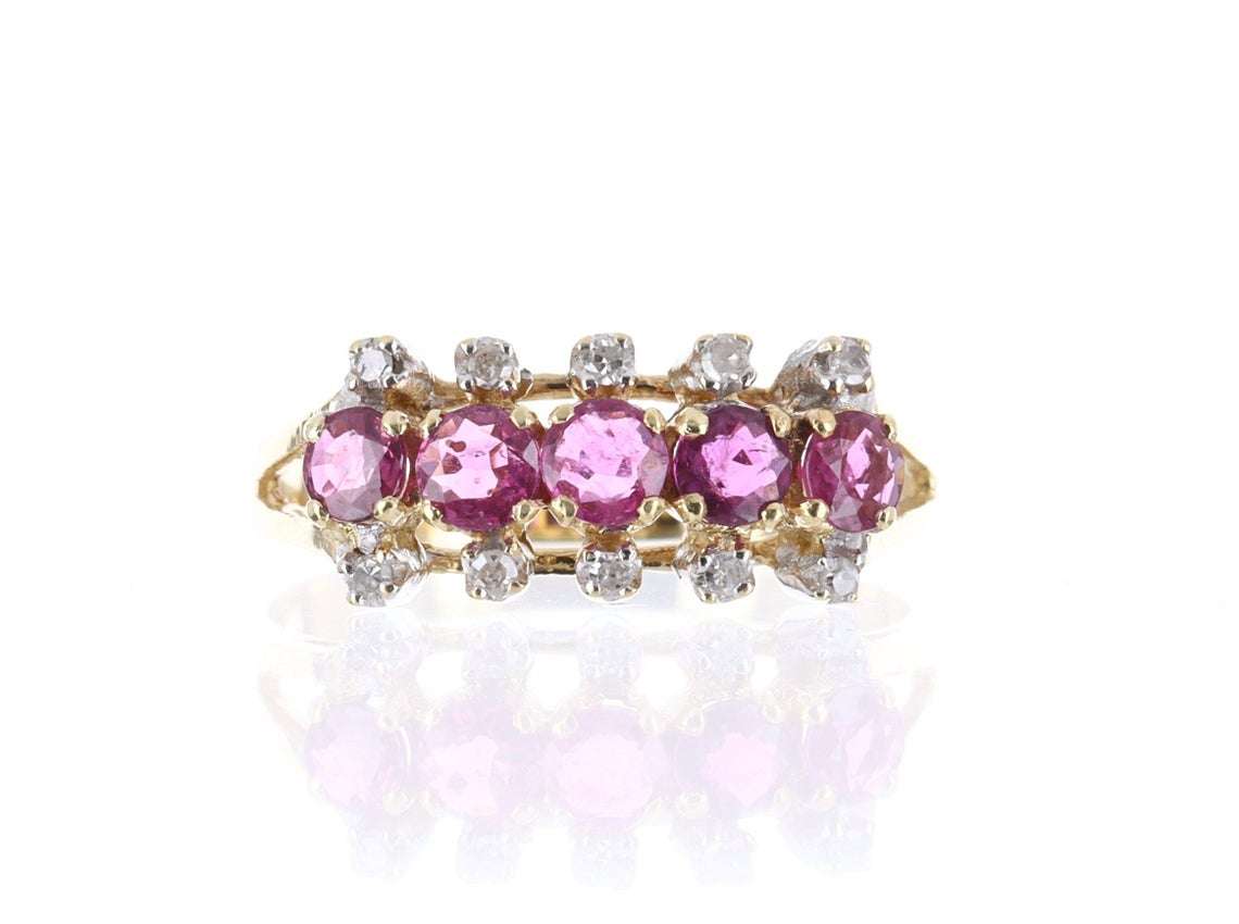 14K Art Deco Ruby & Diamond Cocktail Ring