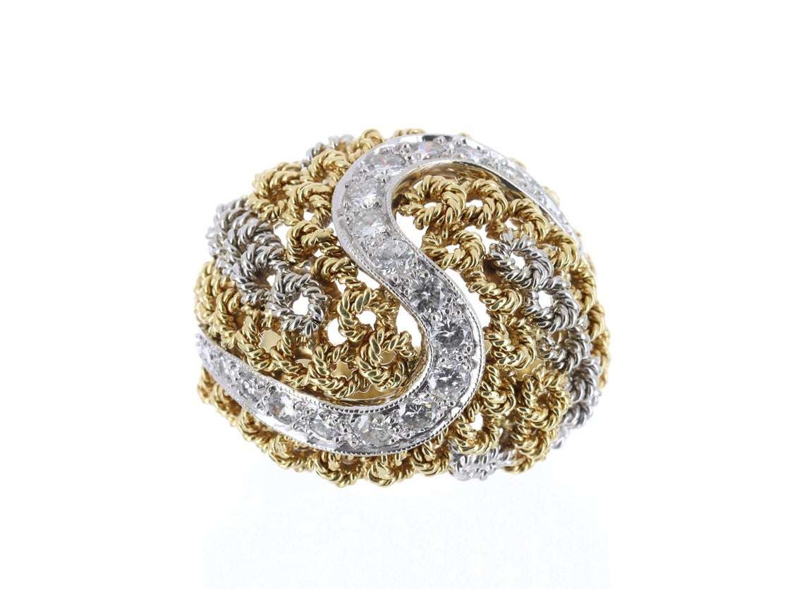 0.60tcw Basket Weave Diamond Vintage Cluster Ring 18K