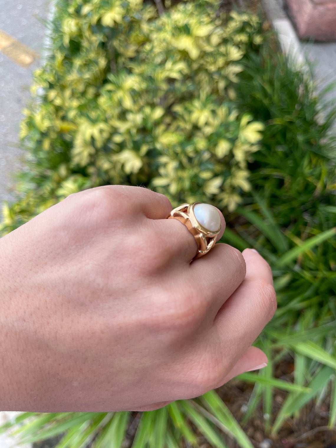 Vintage Mabe Pearl & Yellow Gold Ring 14k