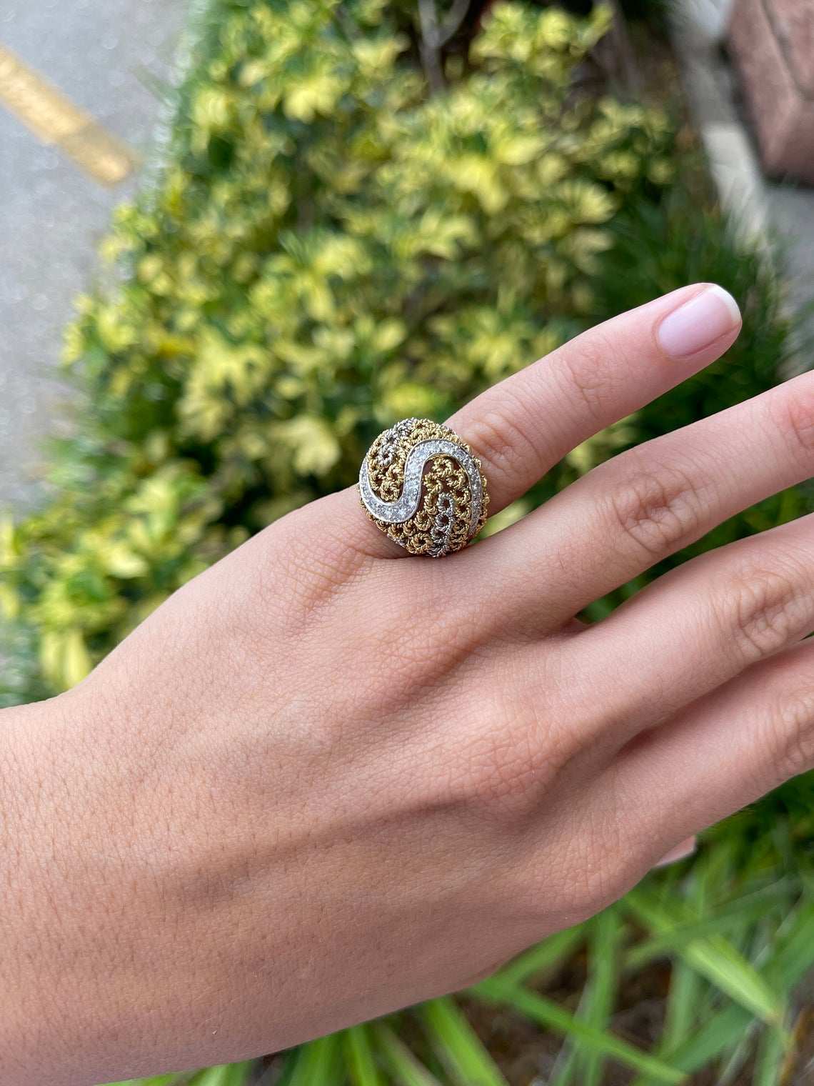 0.60tcw Basket Weave Diamond Vintage Cluster Ring 18K