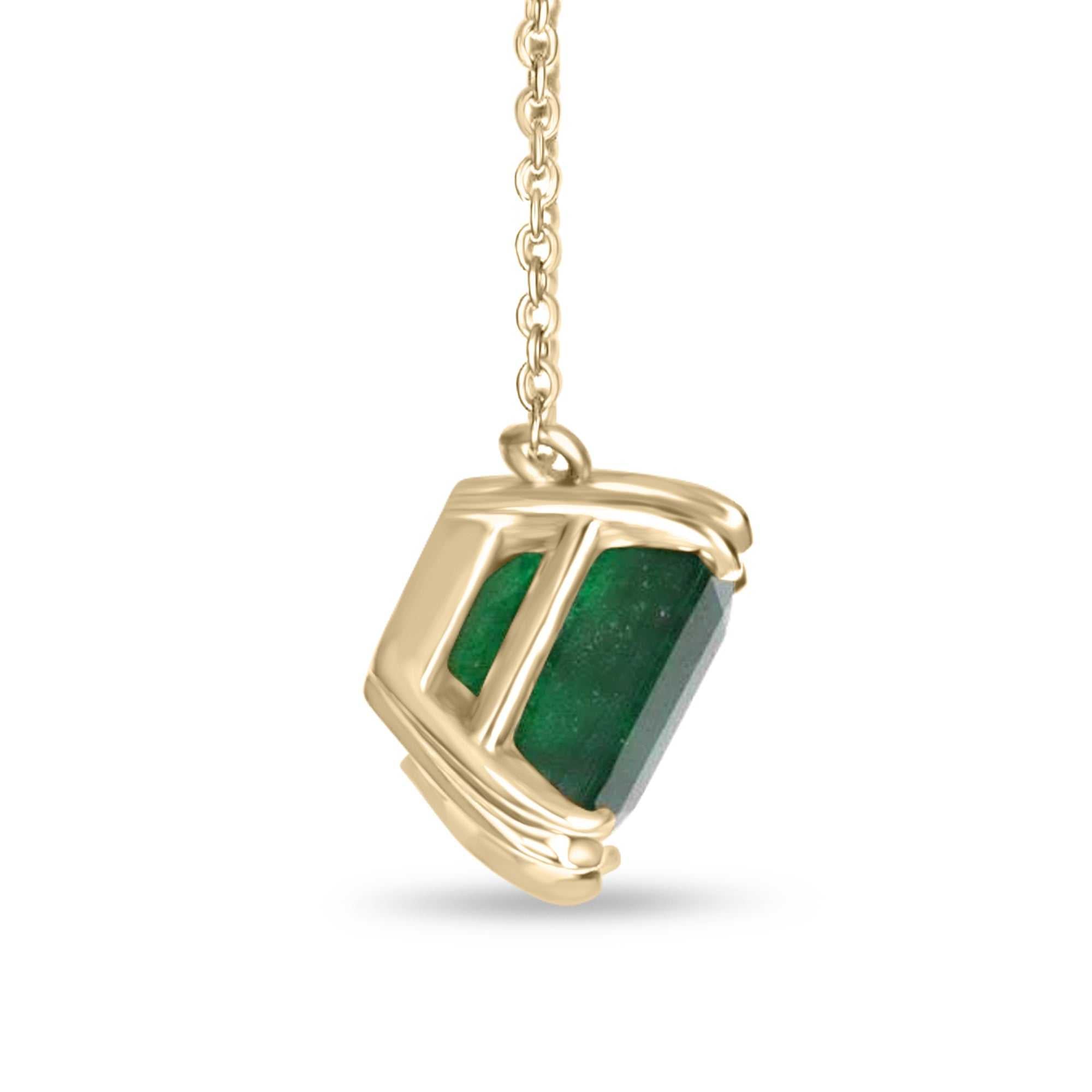 3.10 Carat Rich Dark Green Solitaire Asscher Cut Stationary Necklace 14K - JR Colombian Emeralds