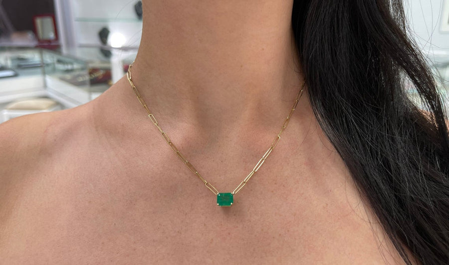 3.25ct 14K East to West Emerald Paper  Emerald Necklace