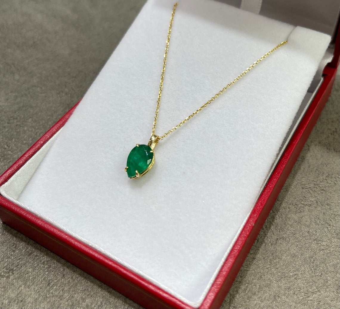 Colombian Emerald Solitaire Pear Gold Upside Down Pendant