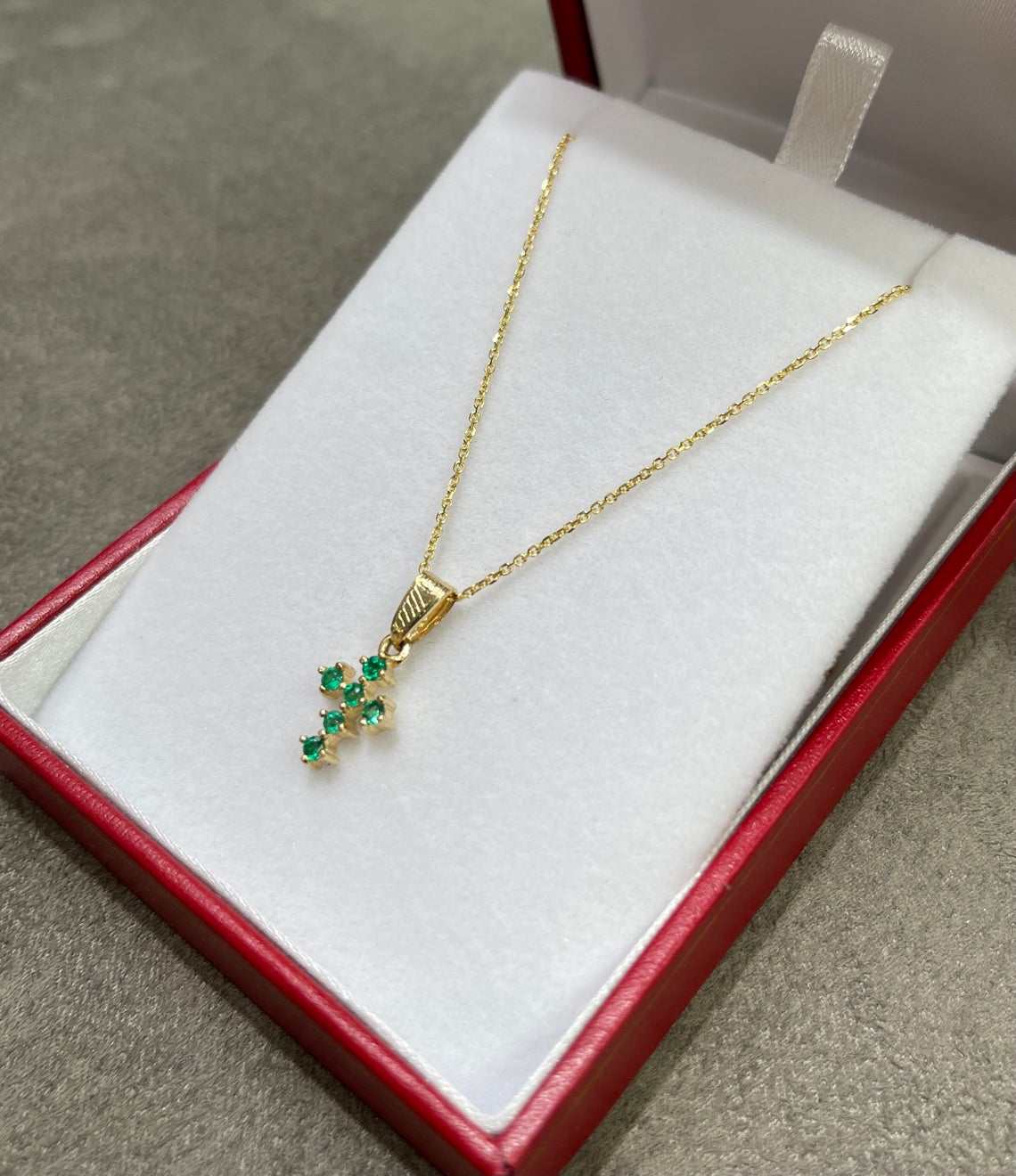 Mini 0.24tcw Round Earth Mined Emerald Petite Prong Cross 18K