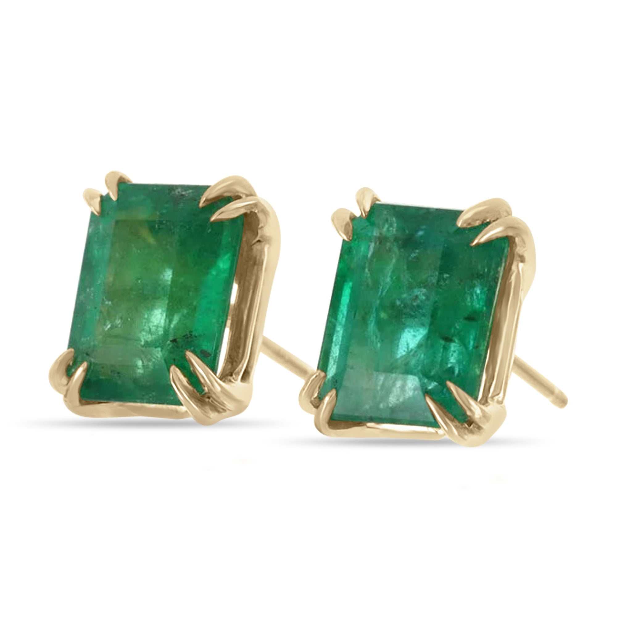 5.10tcw Classic Emerald Cut Double Claw Prong Stud Earrings 18K - JR Colombian Emeralds