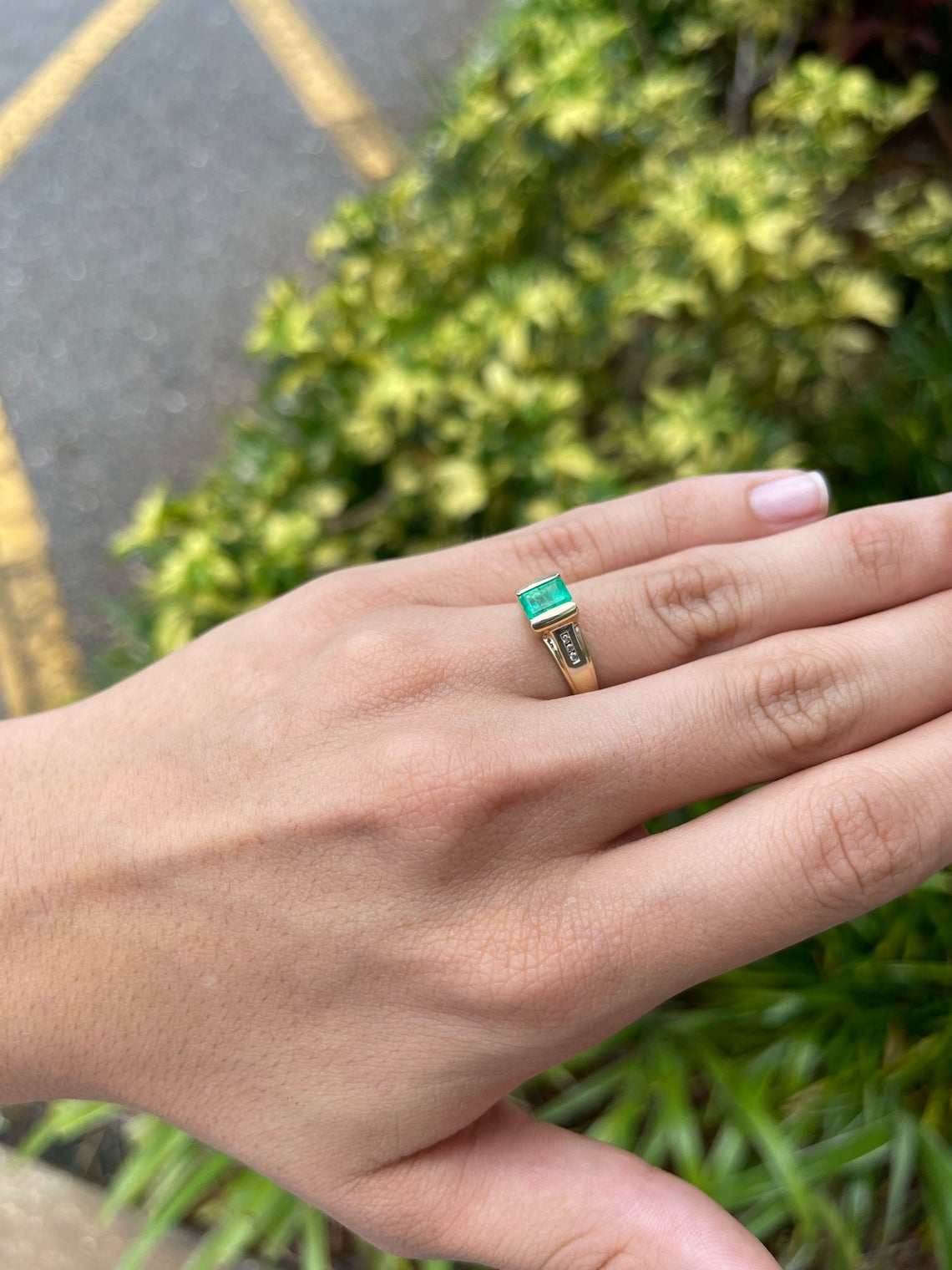 0.92tcw Colombian Emerald Cut & Diamond Accent Ring 14K