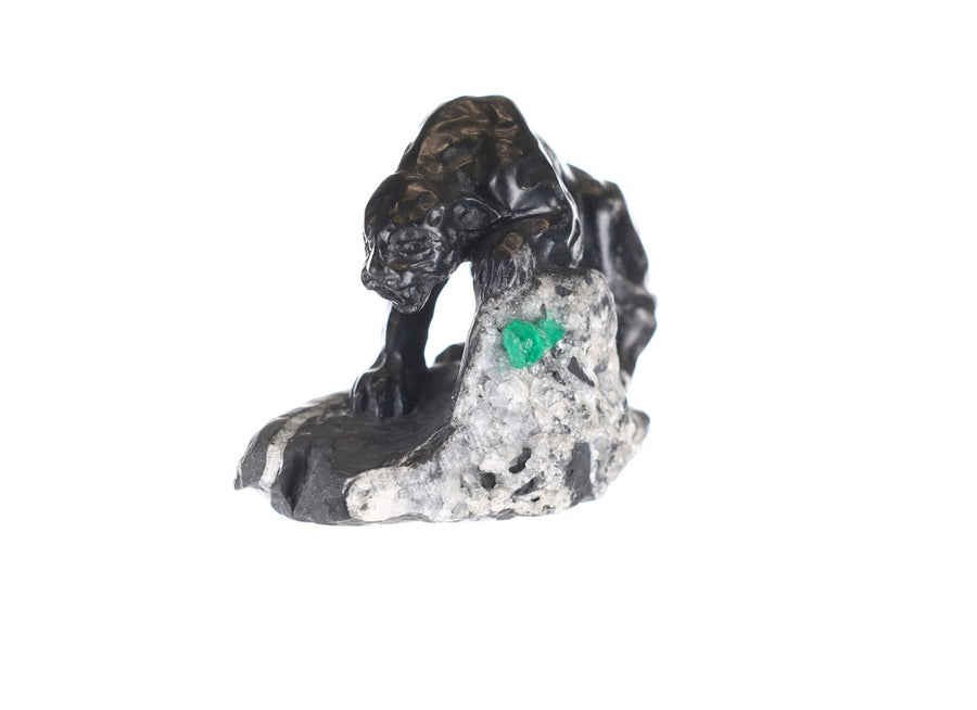 Rough Crystal Colombian Emerald Sculpture Depicting a Black Panther