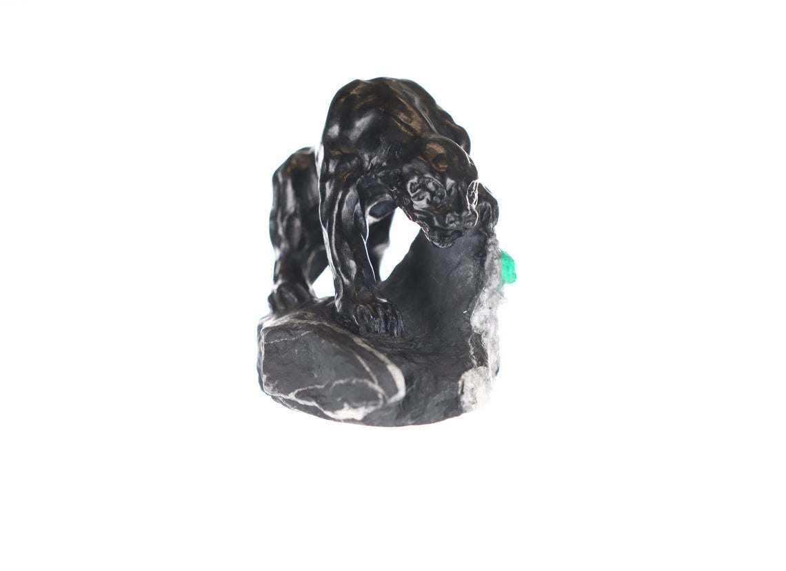 Colombian Emerald Black Panther Rough Crystal Sculpture