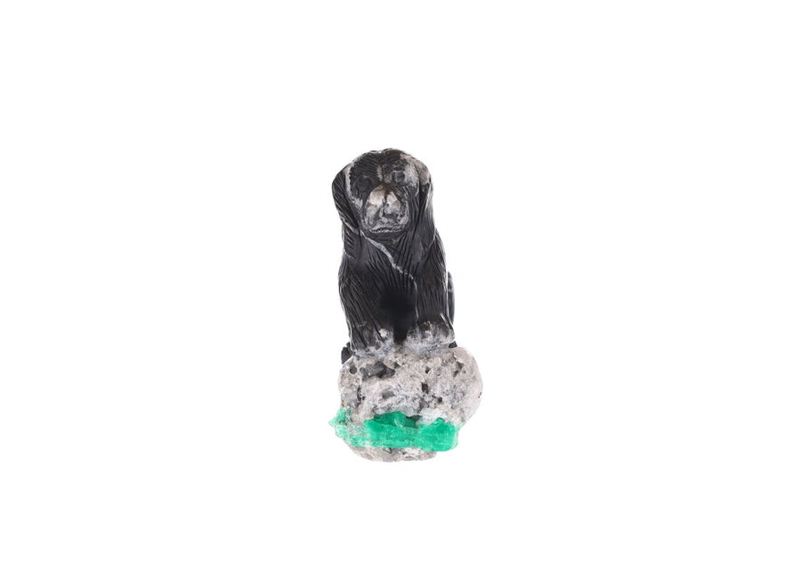 Handcrafted Colombian Emerald Stone Sculpture: Dog Design