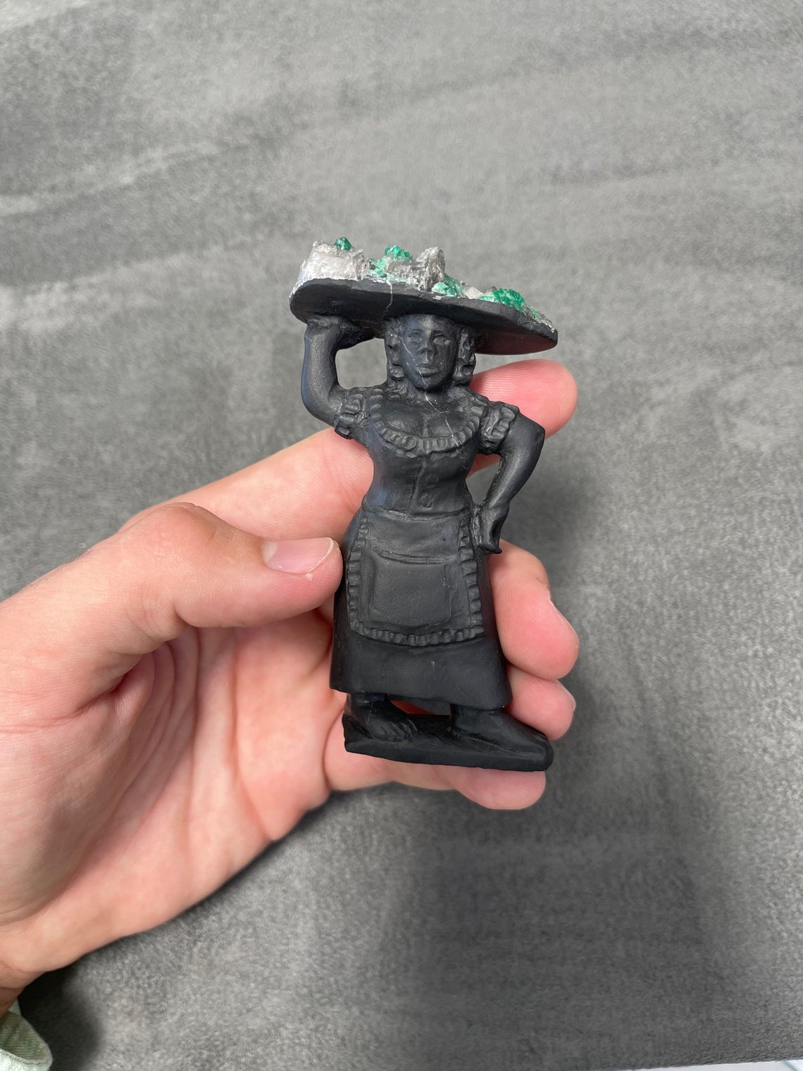 Unique Raw Crystal Lady Sculpture in the Style of Colombian Emerald Fruits