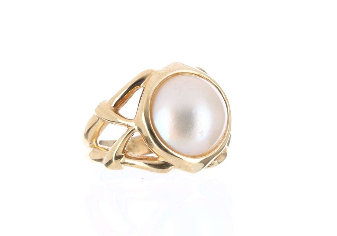 Vintage Mabe Pearl & Yellow Gold Ring 14k