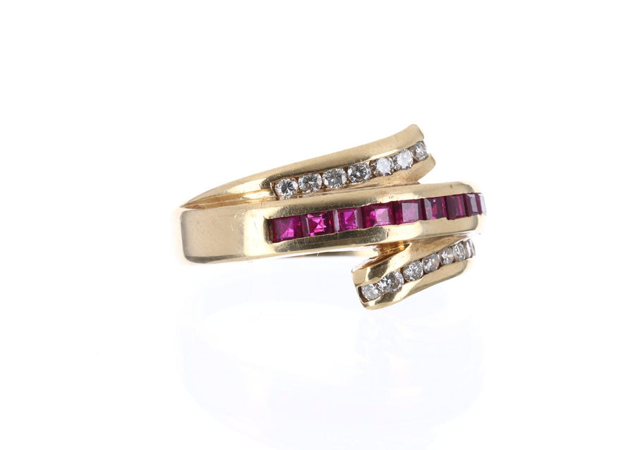 14K Ruby & Diamond Cocktail Gold Ring Band