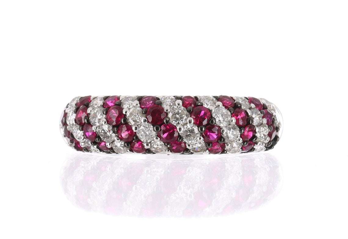 0.90tcw Ruby & Diamond Ring 14K - Chic Pave Band in Solid Gold