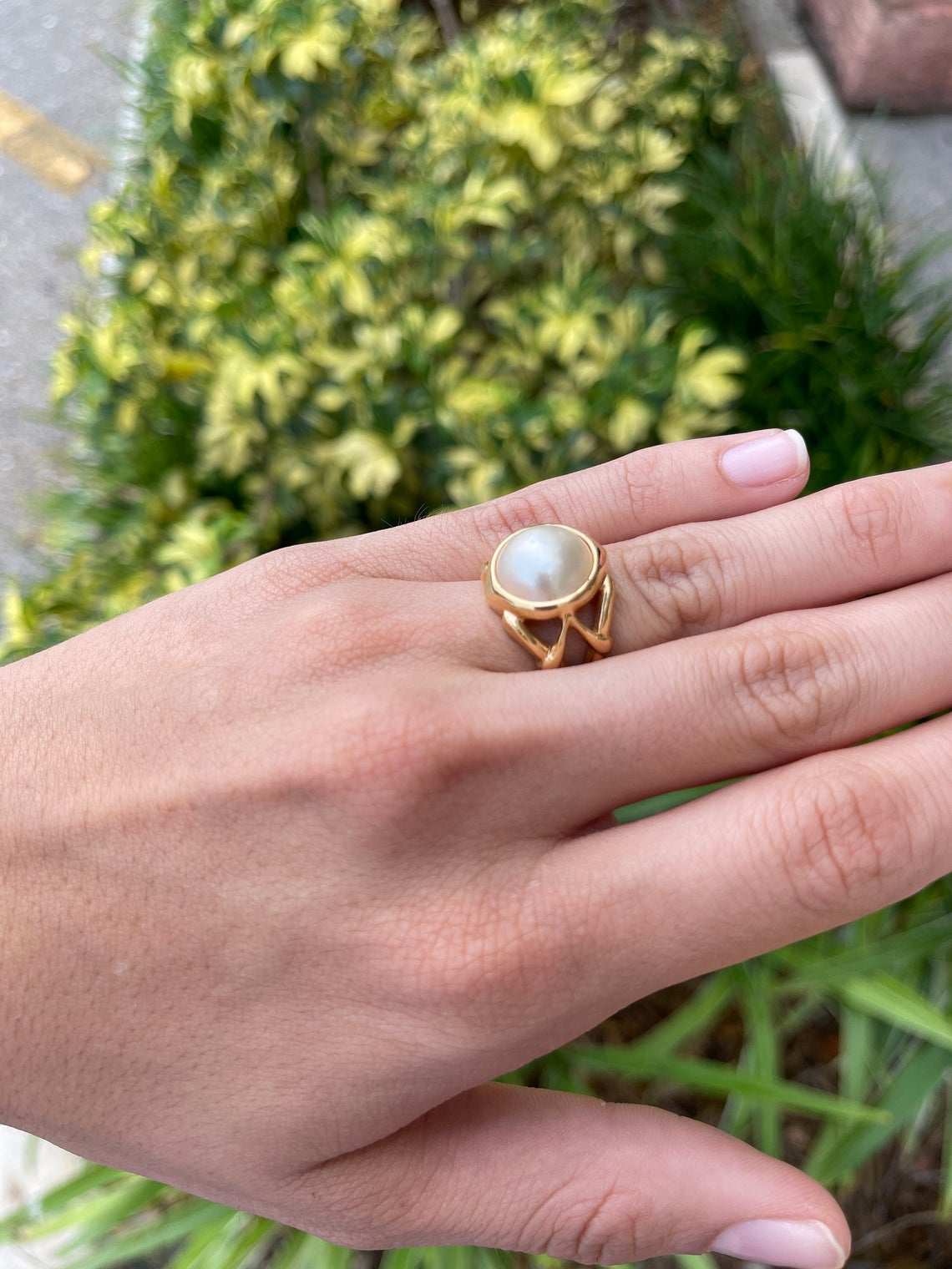 Vintage Mabe Pearl & Yellow Gold Ring 14k