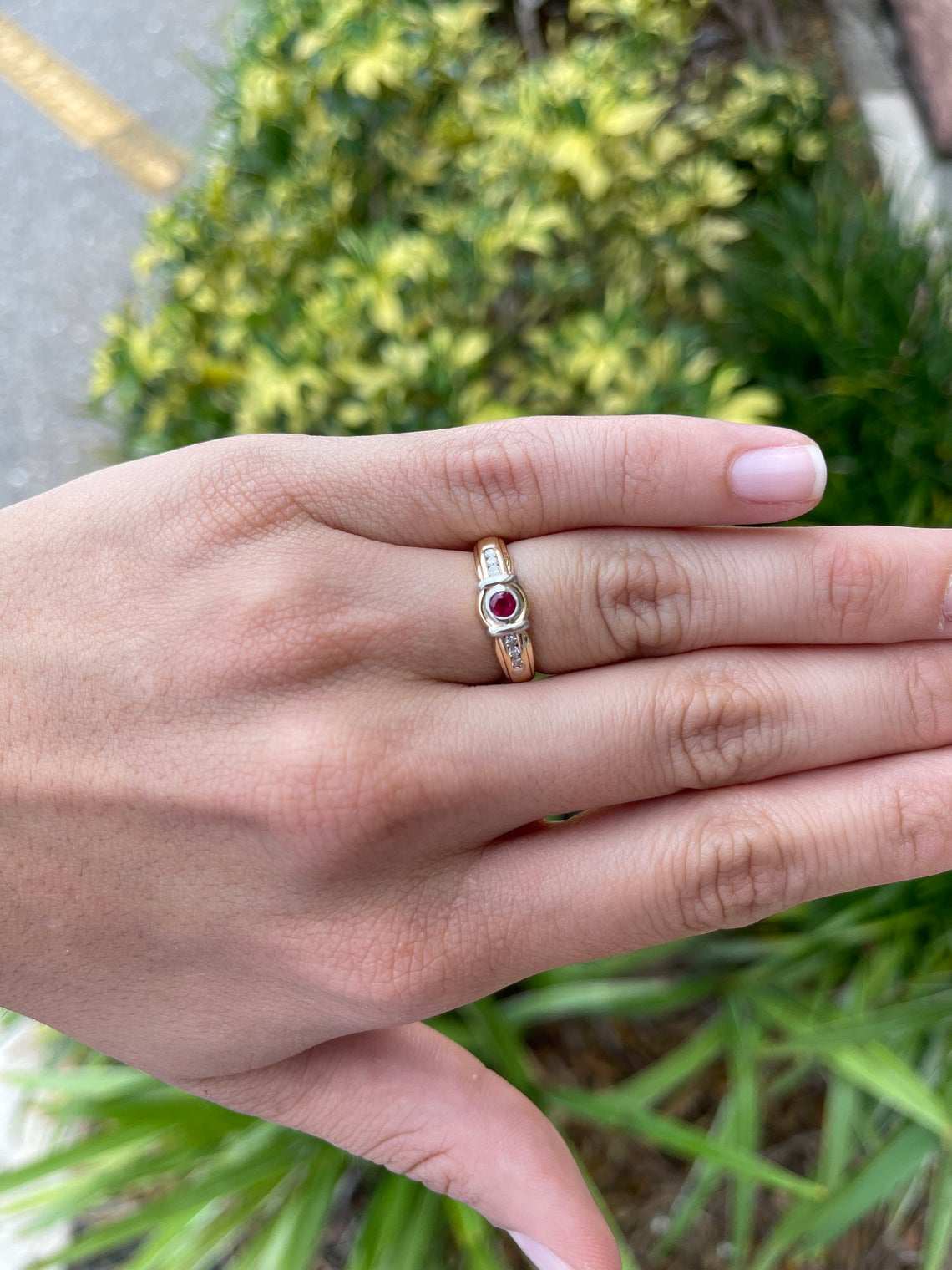 14K Round Natural Red Ruby & Diamond Solitaire Ring