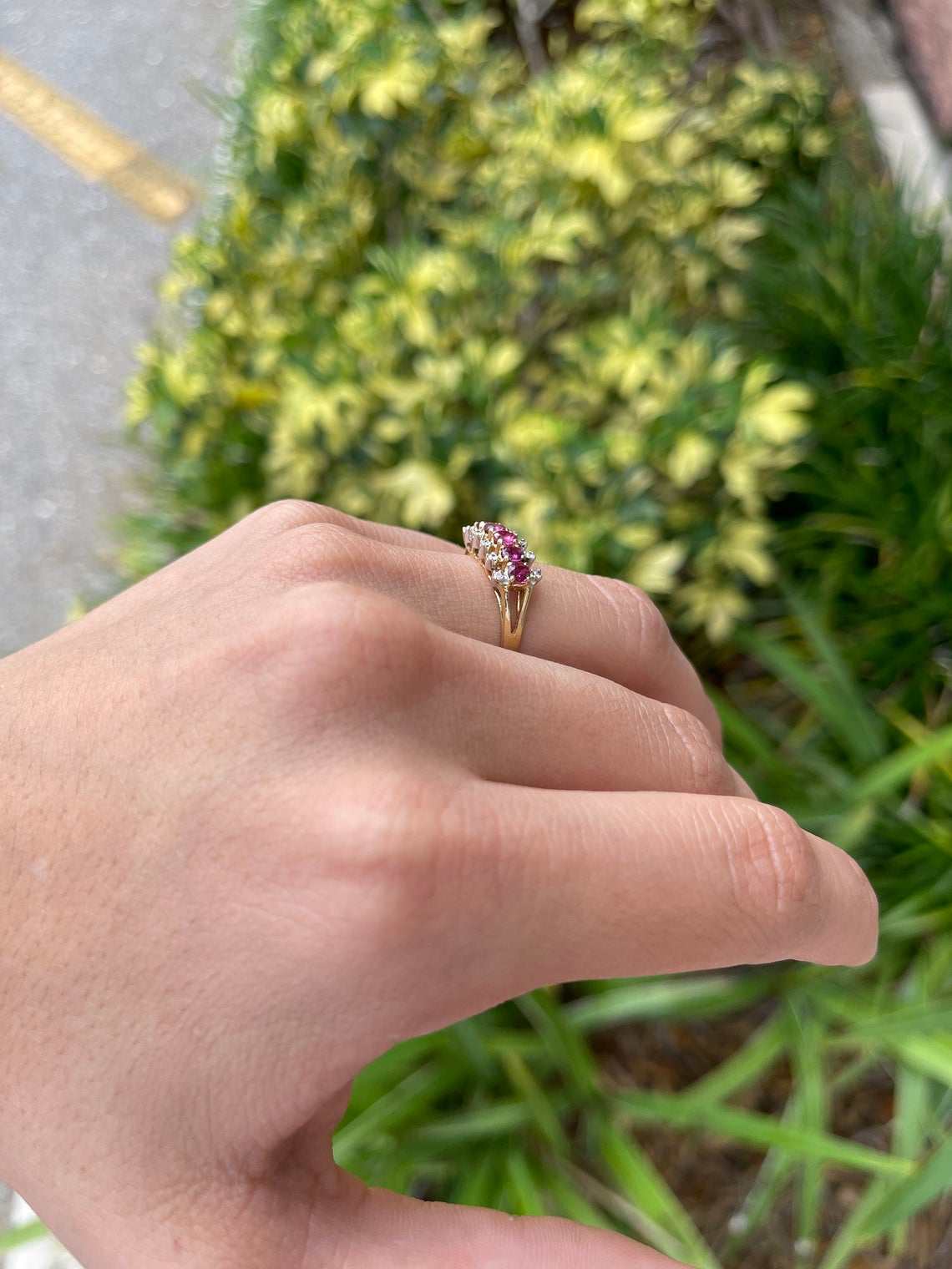 14K Art Deco Ruby & Diamond Cocktail Ring