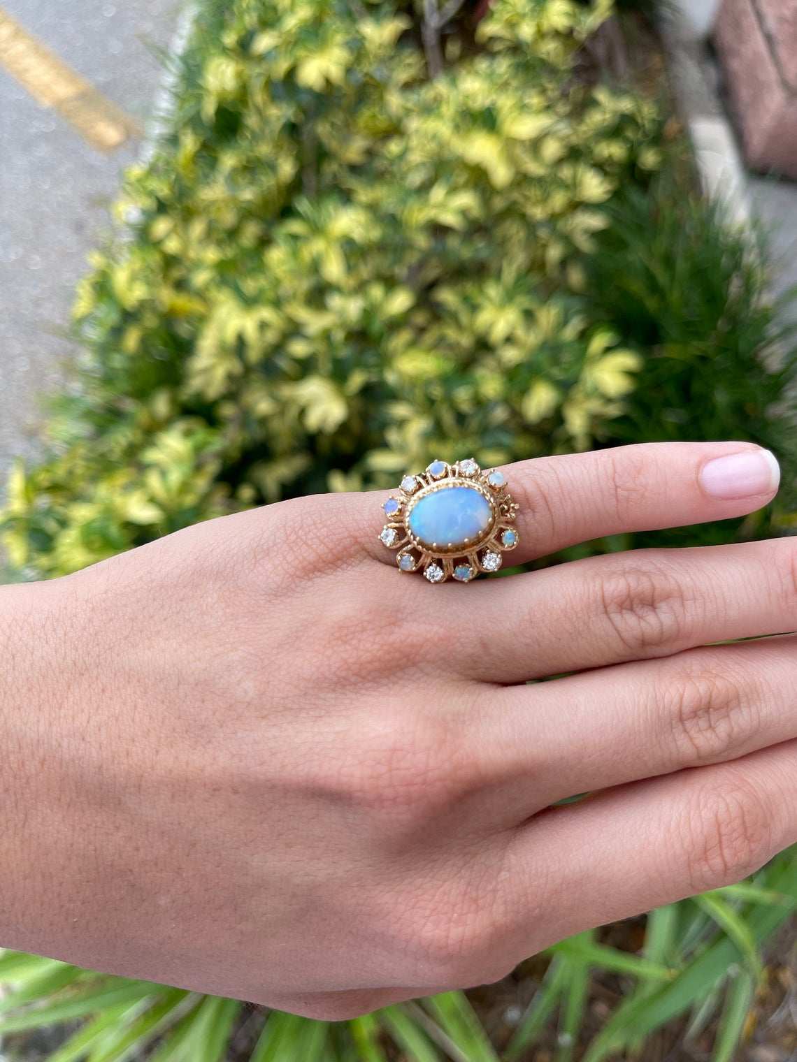3.85tcw Art Deco Vintage Antique Opal Diamond Cocktail Ring