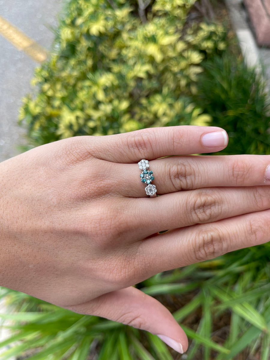 Blue Diamond & Diamond Floral Ring