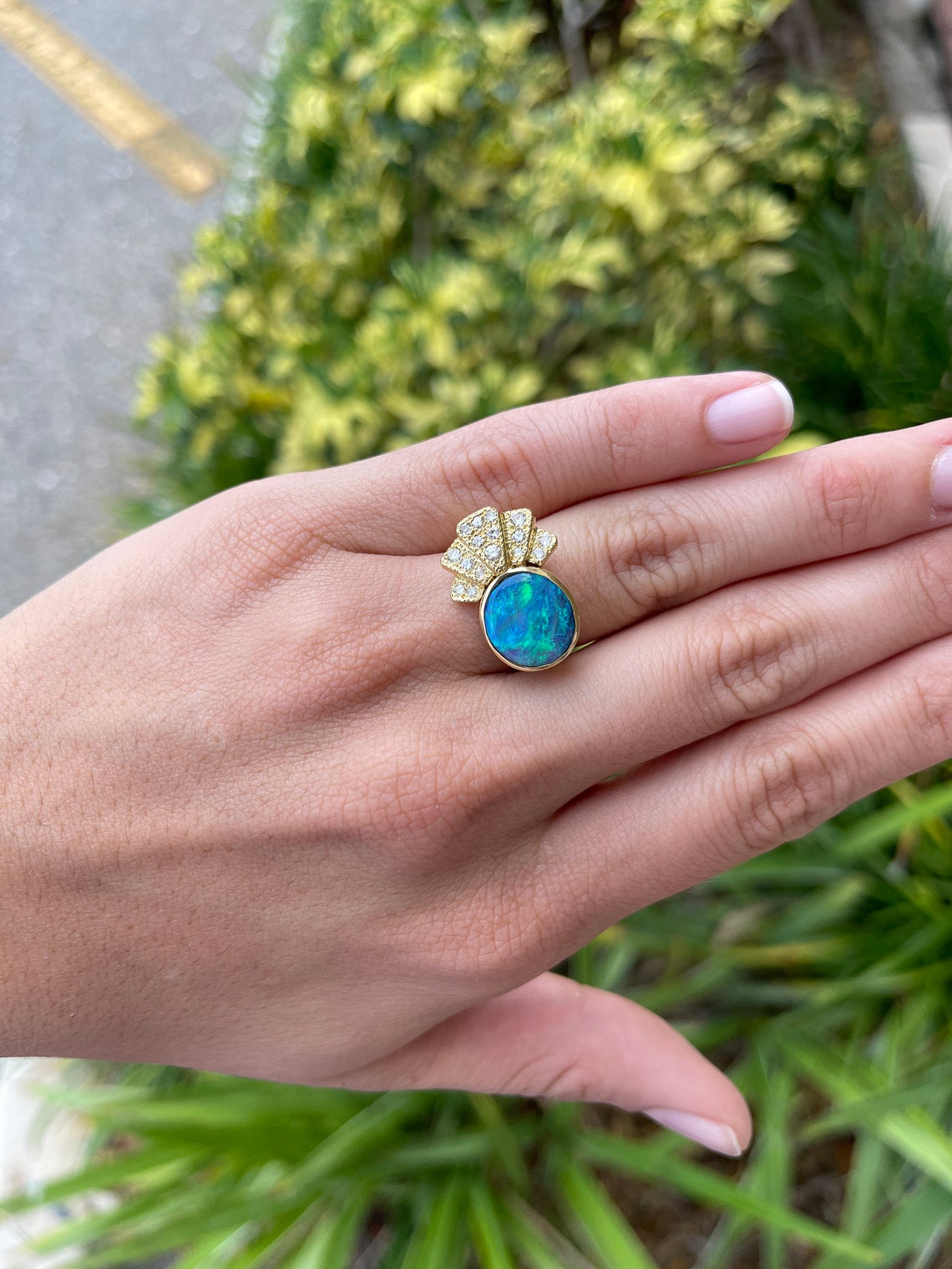 18K Natural Black Opal & Diamond Statement Ring