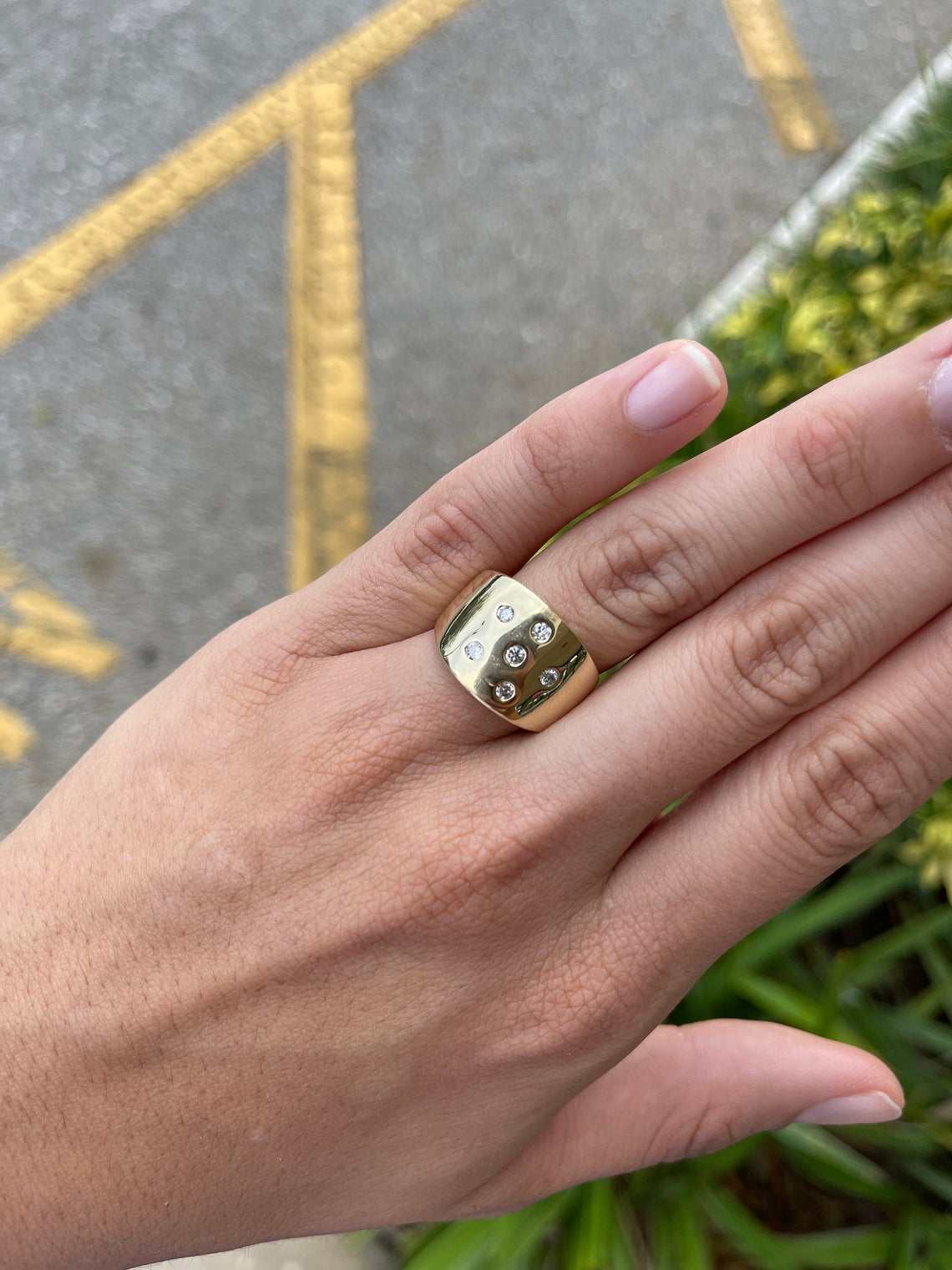 Unisex Wide 14.5MM Diamond Band Gold 14K