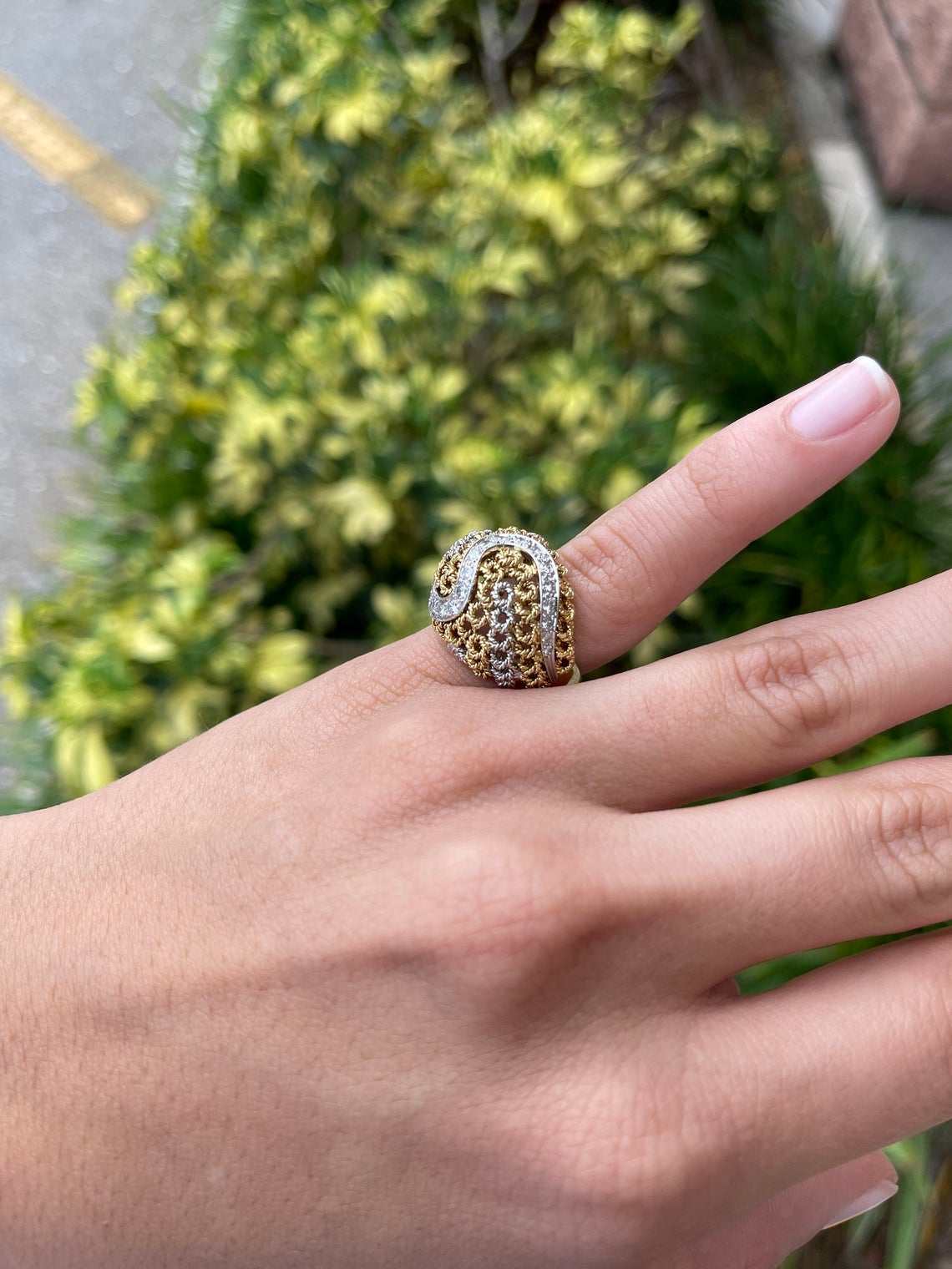 0.60tcw Basket Weave Diamond Vintage Cluster Ring 18K